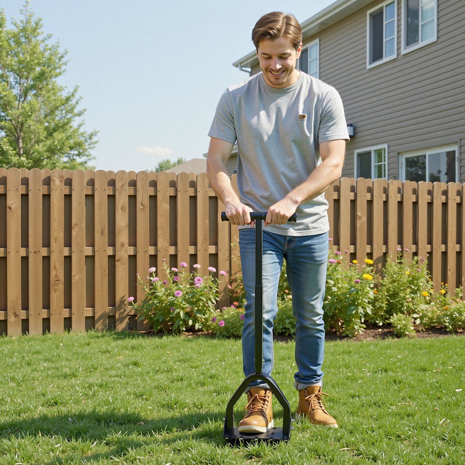 Lawn Aerator, 9.2 in Manual Core Aerator Tool with 15 Iron Spikes, Long Handle & Wide Plate, Heavy Duty Grass Aeration Tool, Yard Aerators for Compacted Hardened Soil Lawn Aeration - Image 8