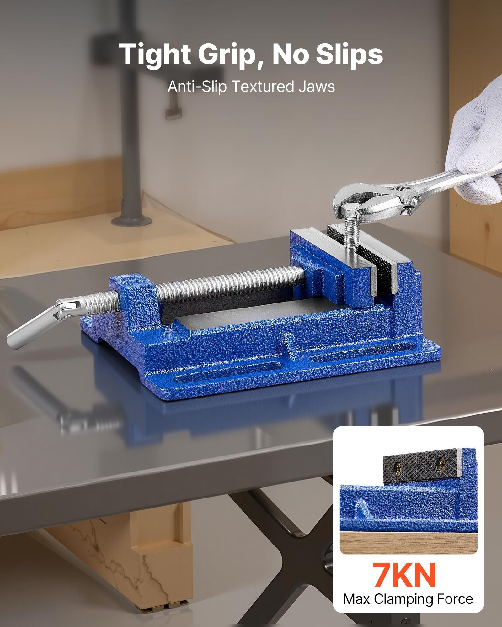 Drill Press Vise, 4 Inch Jaw Width, Portable Bench Vise, Slotted Base for Easy Installation, Durable Cast Iron Construction, Workbench Vice, for Woodworking, Metalworking, Drilling, and Cutting - Image 2