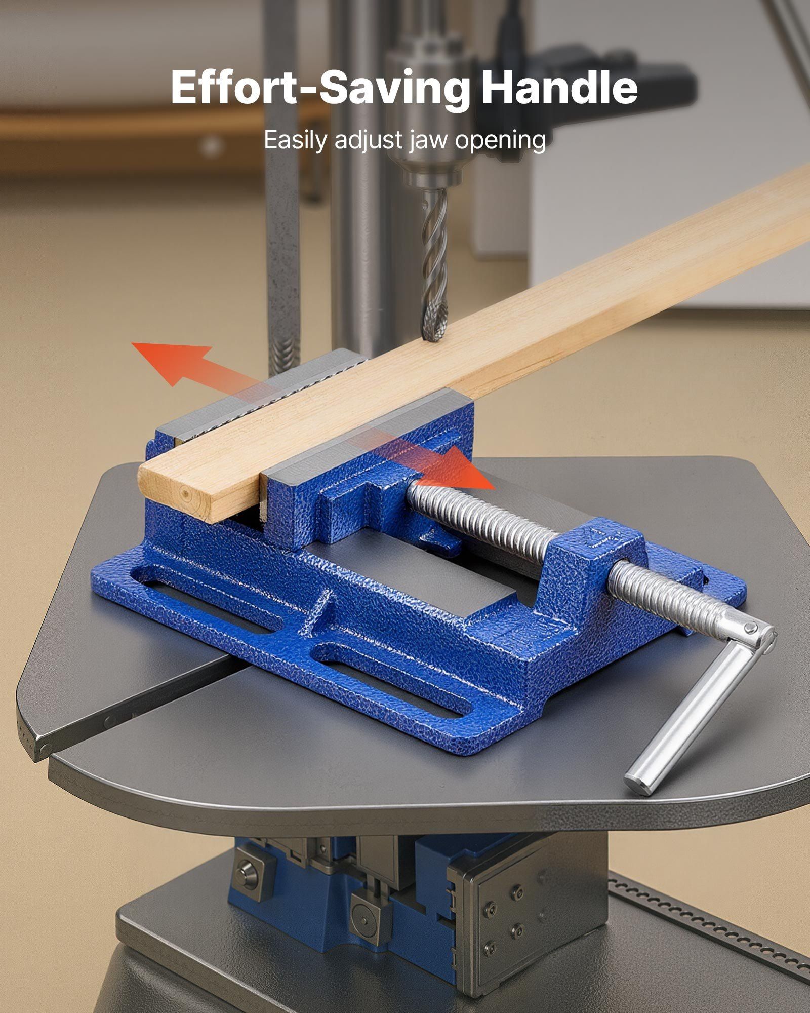 Drill Press Vise, 4 Inch Jaw Width, Portable Bench Vise, Slotted Base for Easy Installation, Durable Cast Iron Construction, Workbench Vice, for Woodworking, Metalworking, Drilling, and Cutting - Image 5