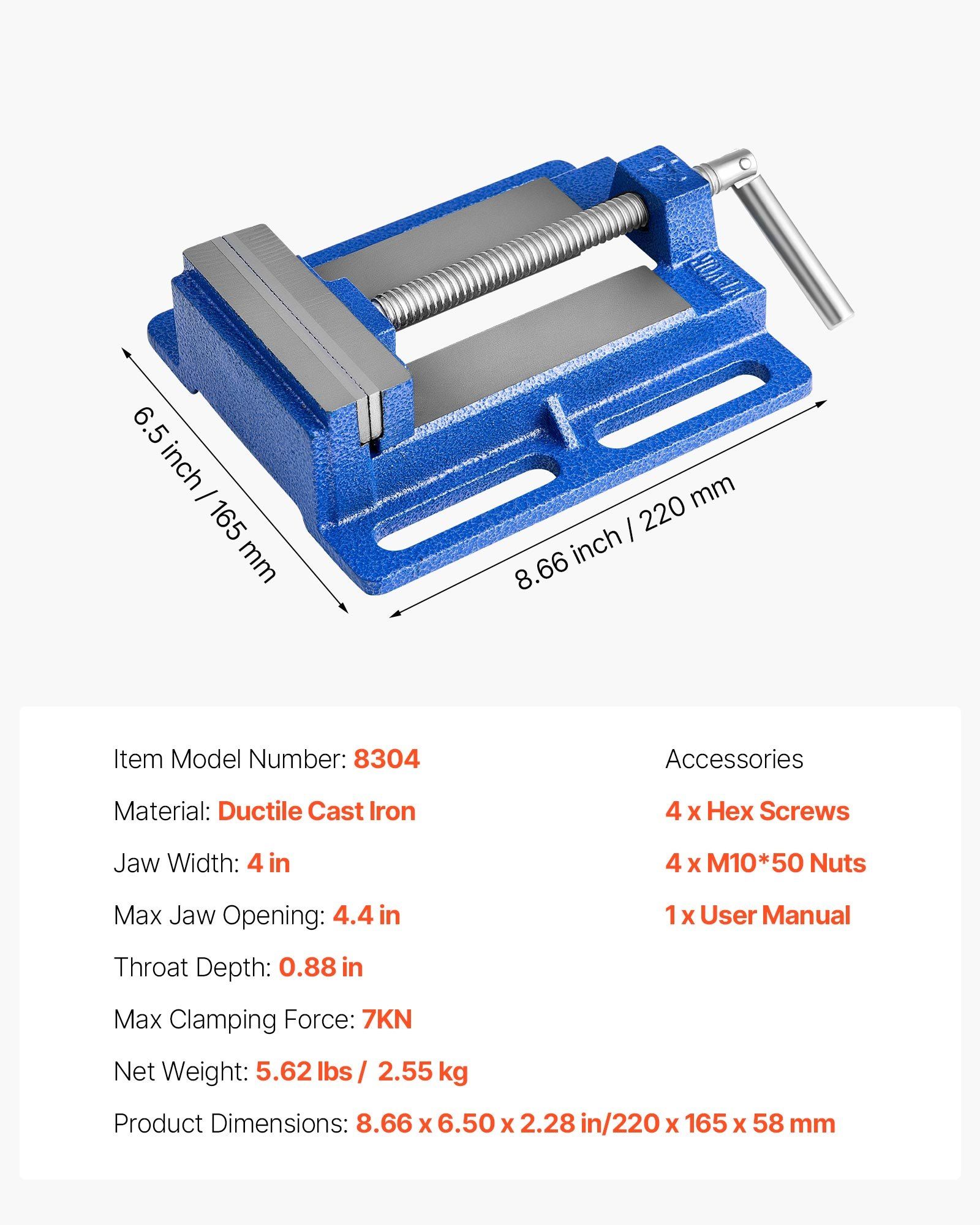 Drill Press Vise, 4 Inch Jaw Width, Portable Bench Vise, Slotted Base for Easy Installation, Durable Cast Iron Construction, Workbench Vice, for Woodworking, Metalworking, Drilling, and Cutting - Image 7