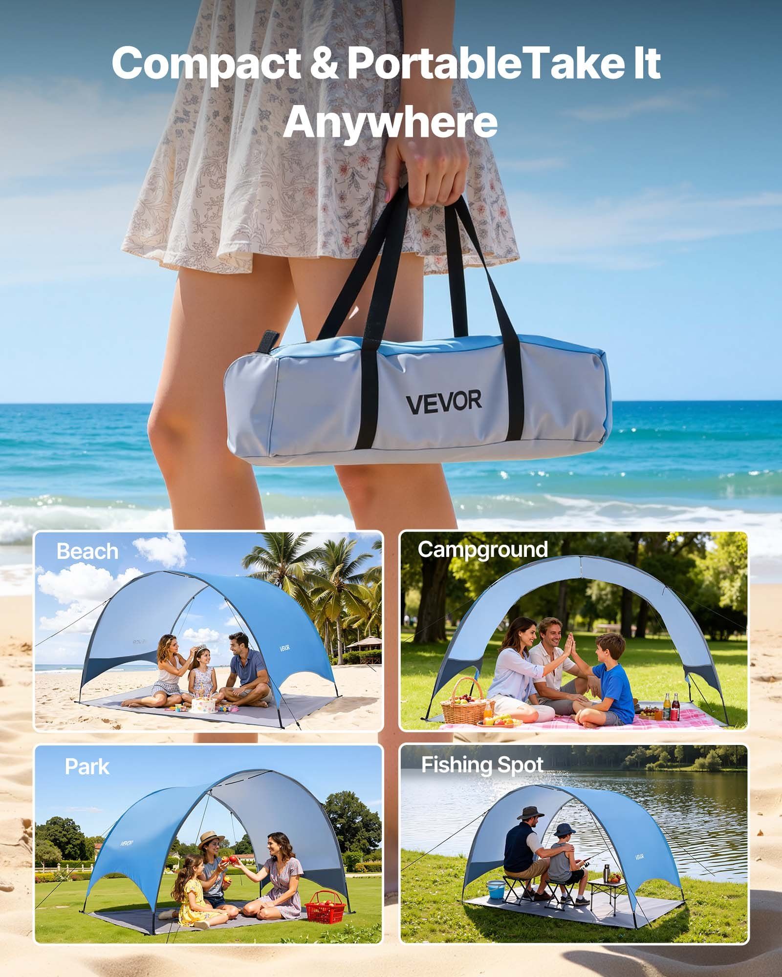 Beach Tent Sun Shelter for 3 Person, UPF 50+ Protection, Portable Sun Shade Canopy with Carrying Bag & Ground Stakes, Lightweight and Easy Setup Beach Umbrella for Camping Fishing Outdoor Picnic - Image 6