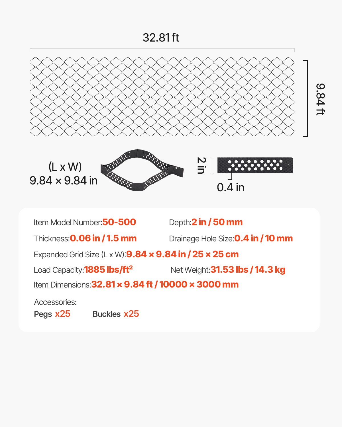 Gravel Grid, 2 Inch Depth, 32.81 x 9.84 FT / 10000 x 3000 mm, 1880 LBS Per Sq ft Grass Ground Retainer, Permeable Geo Grids Driveway Stabilization, for Garden, Patio, Walkway, RV Parking Slopes - Image 7