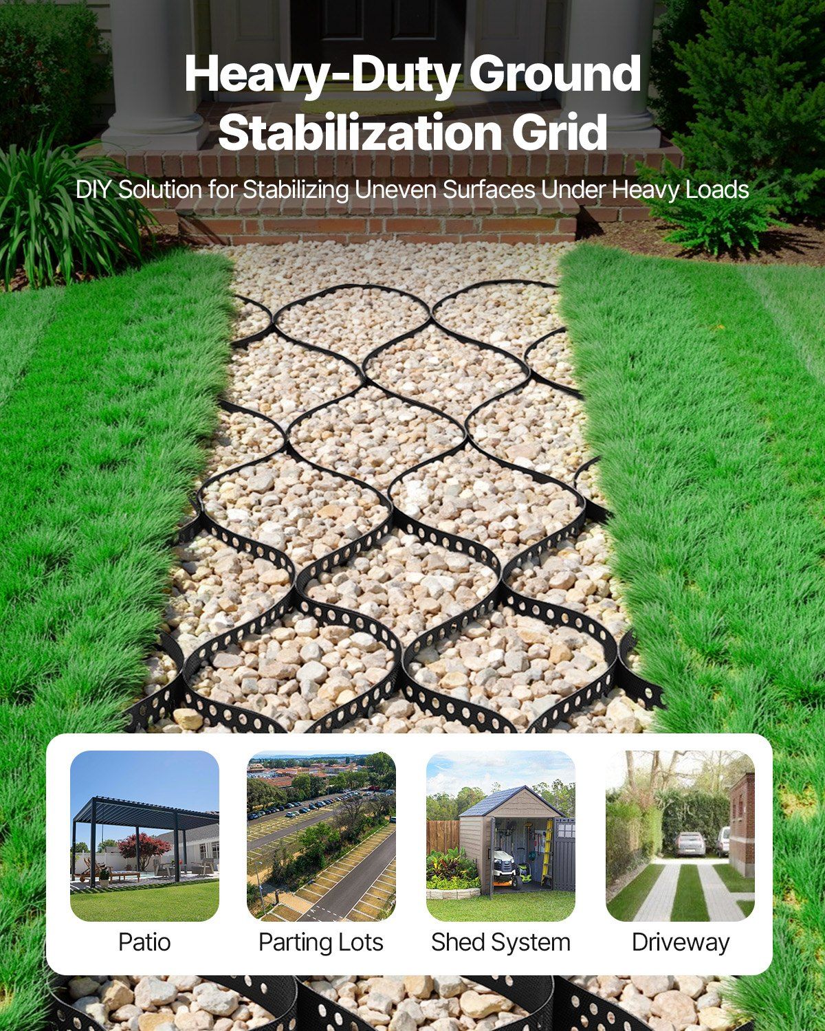 Gravel Grid, 75mm Depth, 5.2 x 2.7m, 853kg Per Sq ft Grass Ground Retainer, Permeable Geo Grids Driveway Stabilization, for Garden, Patio, Walkway, RV Parking Slopes - Image 2