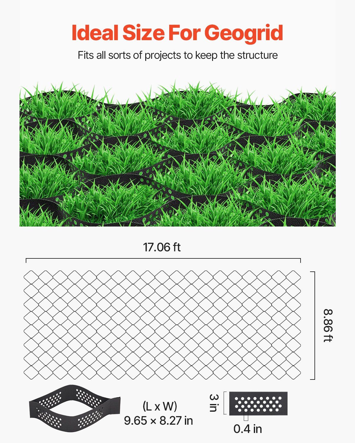Gravel Grid, 75mm Depth, 5.2 x 2.7m, 853kg Per Sq ft Grass Ground Retainer, Permeable Geo Grids Driveway Stabilization, for Garden, Patio, Walkway, RV Parking Slopes - Image 3