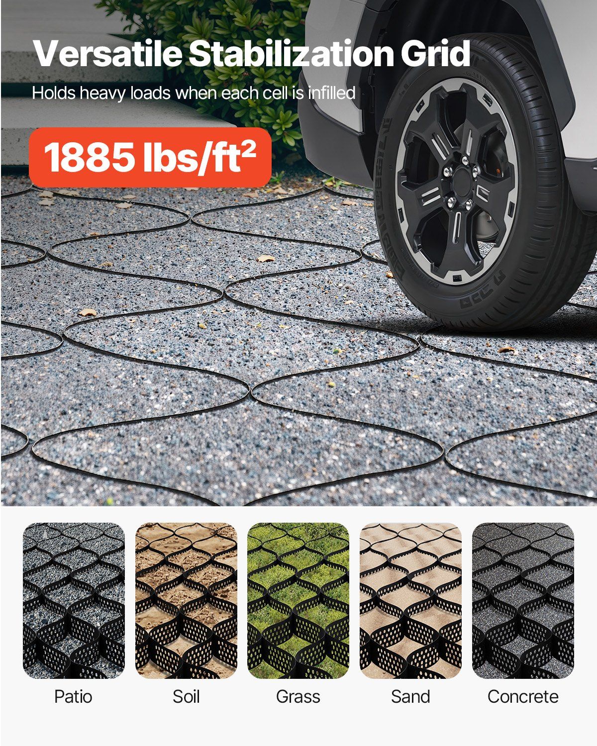 Gravel Grid, 75mm Depth, 5.2 x 2.7m, 853kg Per Sq ft Grass Ground Retainer, Permeable Geo Grids Driveway Stabilization, for Garden, Patio, Walkway, RV Parking Slopes - Image 5