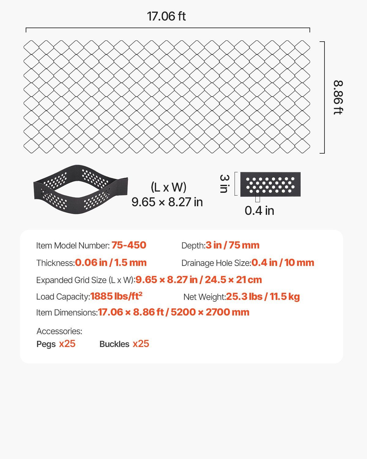 Gravel Grid, 75mm Depth, 5.2 x 2.7m, 853kg Per Sq ft Grass Ground Retainer, Permeable Geo Grids Driveway Stabilization, for Garden, Patio, Walkway, RV Parking Slopes - Image 7