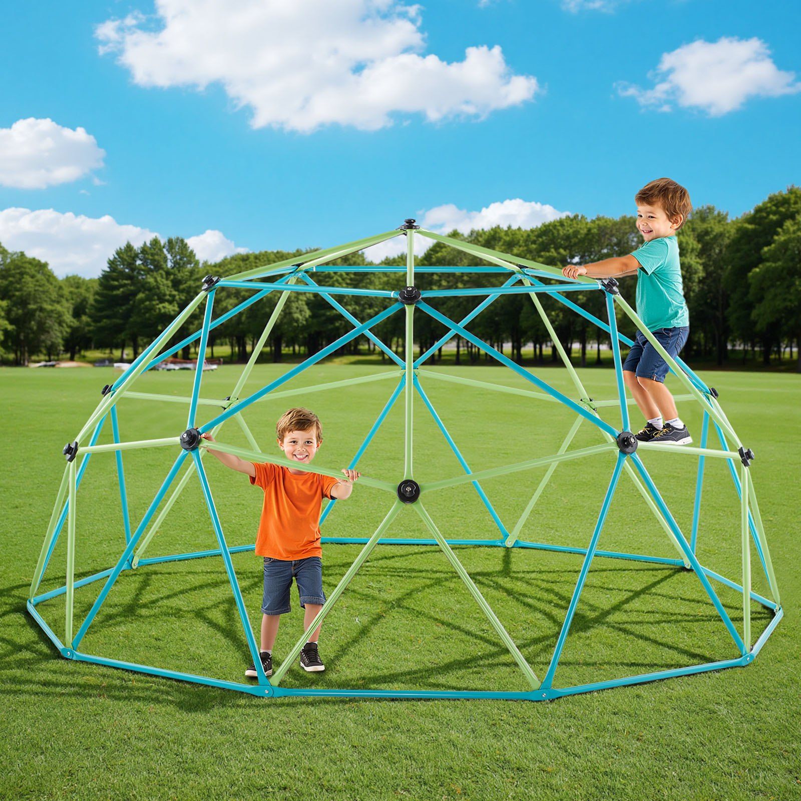 Climbing Dome, 305cm Geometric Dome Climber for Kids, 453kg Loading Jungle Gym Playground with Octopus Net & 2 Basketballs, Easy-Assembly Outdoor Backyard Climbing Toys - Gift for Boys Girls - Image 8