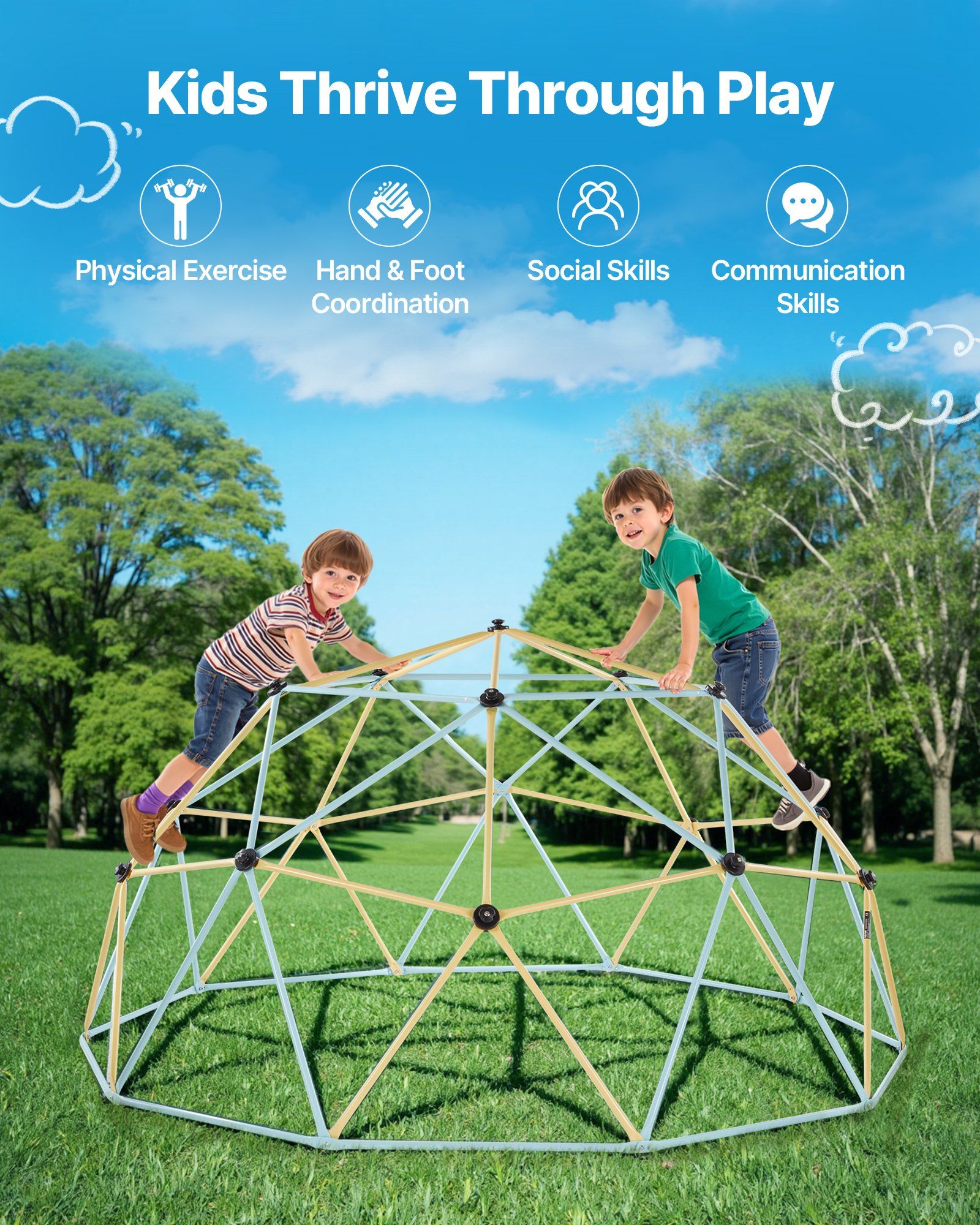 Climbing Dome, 305cm Geometric Dome Climber, 453kg Loading Jungle Gym Playground with 2 Basketballs & Octopus Net, Easy-Assembly Outdoor Backyard Climbing Equipment for Kids 3 to 10 Years Old - Image 6