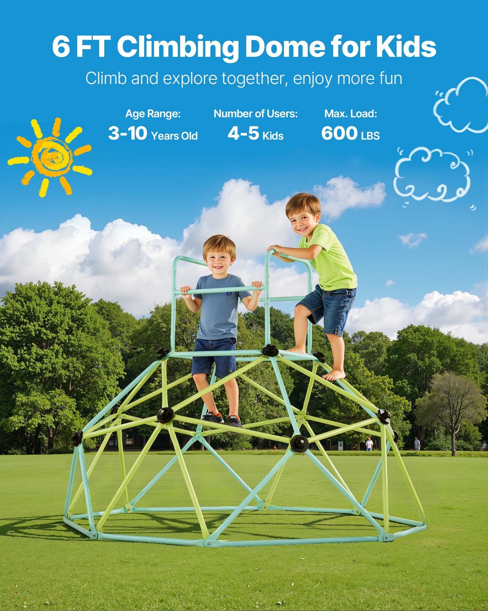Climbing Dome, 183cm Geometric Dome Climber for Kids, 270kg Loading Indoor/Outdoor Jungle Gym Playground, Easy-Assembly Backyard Climbing Play Equipment for Boys Girls 3 to 10 Years Old - Image 2