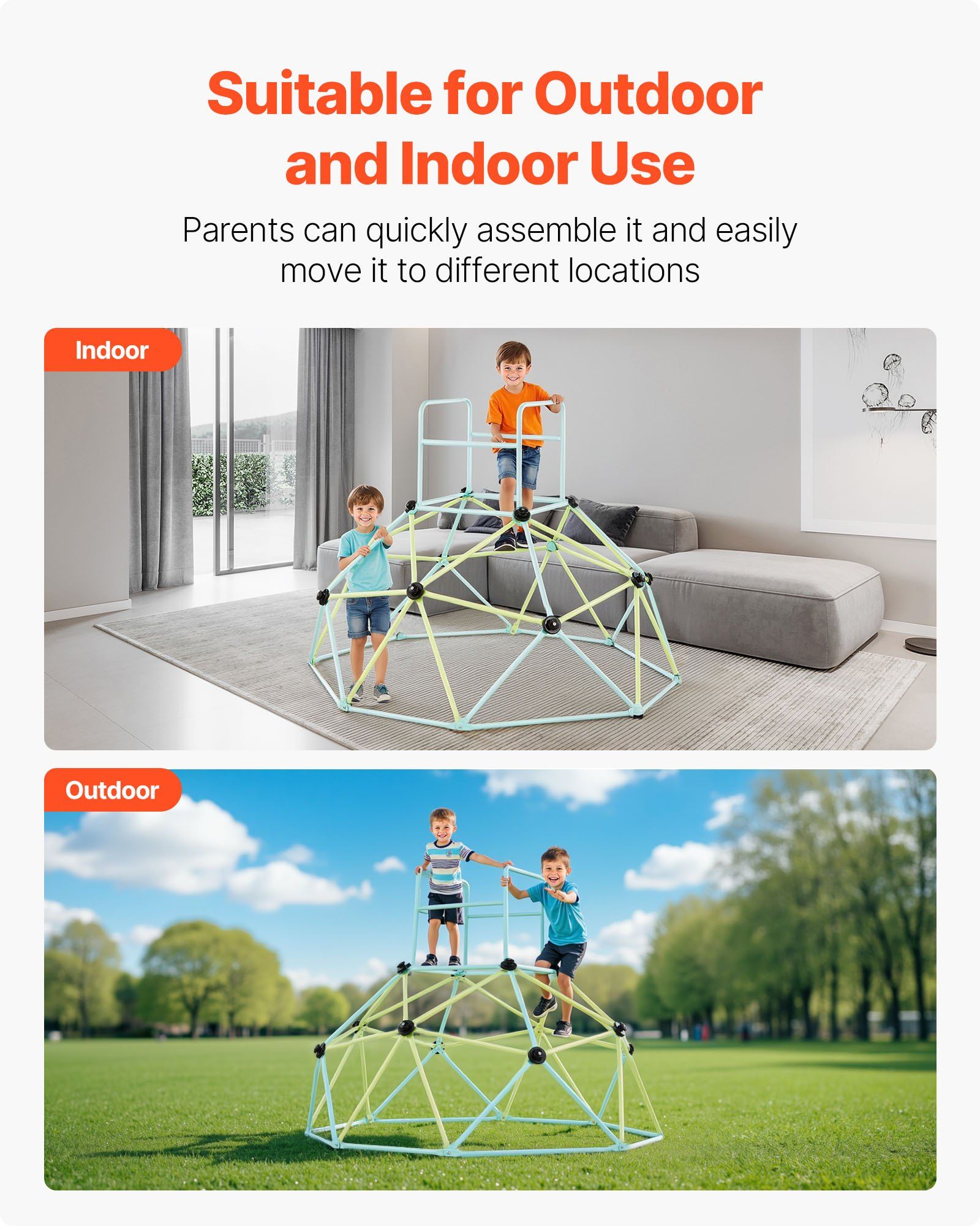 Climbing Dome, 183cm Geometric Dome Climber for Kids, 270kg Loading Indoor/Outdoor Jungle Gym Playground, Easy-Assembly Backyard Climbing Play Equipment for Boys Girls 3 to 10 Years Old - Image 6