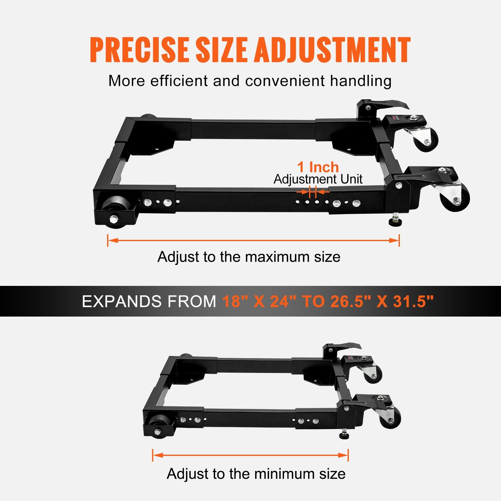 Mobile Base, 680.3 kg Capacity, Adjustable from 457.2 x 609.6 mm to 673.1 x 800.7 mm, Heavy Duty Universal Mobile Base Stand with Swivel Wheels, for Woodworking Equipment, Bandsaw, Power Tools - Image 4