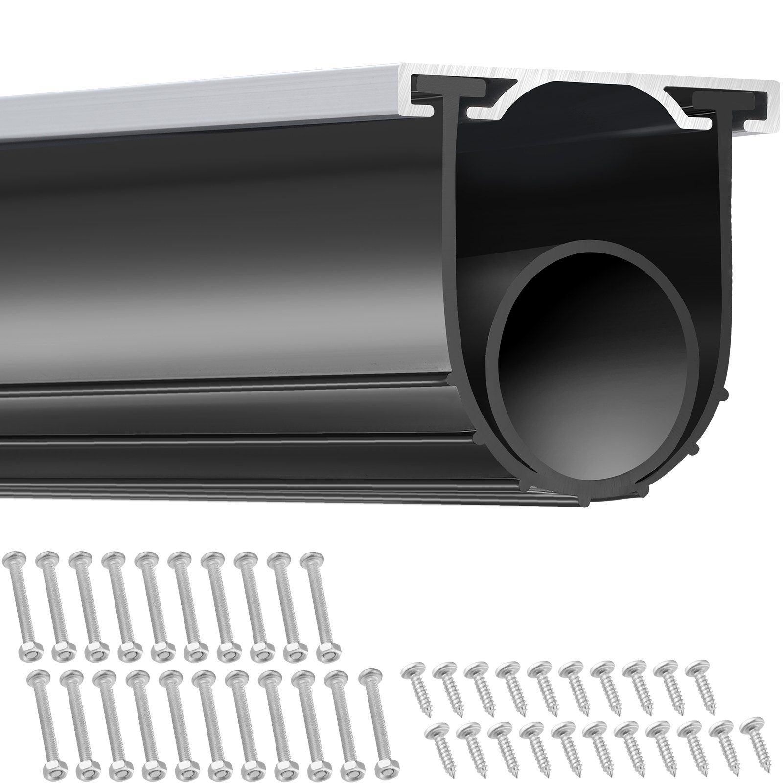 Garage Door Seals Bottom Rubber, U Shape +O Ring Garage Door Bottom Weather Seal with Pre-drilled Aluminum Track Retainer Kit, 16ft 5/16 inch T-ends and 3 3/4 inch Width, for Doors, Black - Image 1