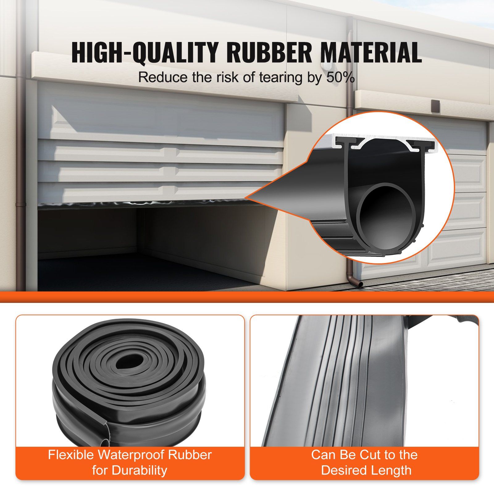Garage Door Seals Bottom Rubber, U Shape +O Ring Garage Door Bottom Weather Seal with Pre-drilled Aluminum Track Retainer Kit, 16ft 5/16 inch T-ends and 3 3/4 inch Width, for Doors, Black - Image 3