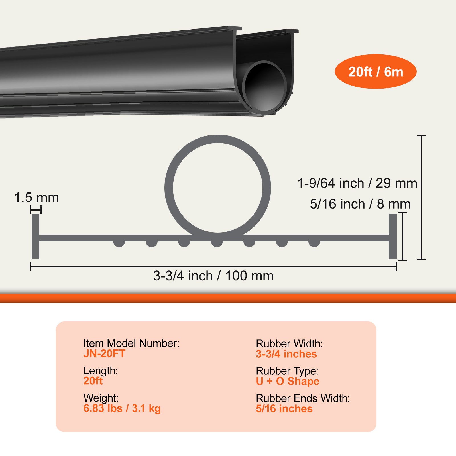 Garage Door Seals Bottom Rubber, U Shape +O Ring Combination Garage Door Bottom Weather Seal, 20ft Weatherproofing Garage Door Seal, 5/16 inch T-ends and 3 3/4 inch Width, for Doors, Black - Image 7
