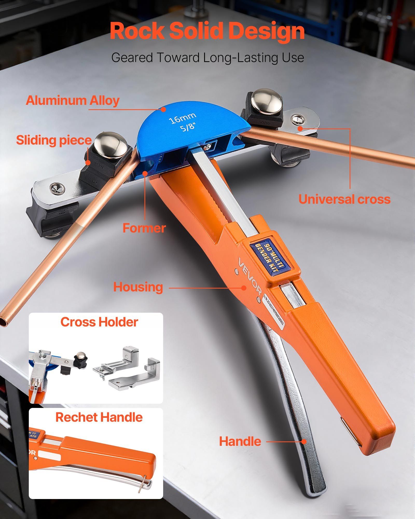 Tubing Bender Kit, 6 mm to 22 mm, Compact Ratcheting Tube Pipe Bender, Forward/Reverse Hand Bending Tool, with 7 Color Aluminium Alloy Dies, for Copper HVAC Air Conditioning Refrigeration Repair - Image 5