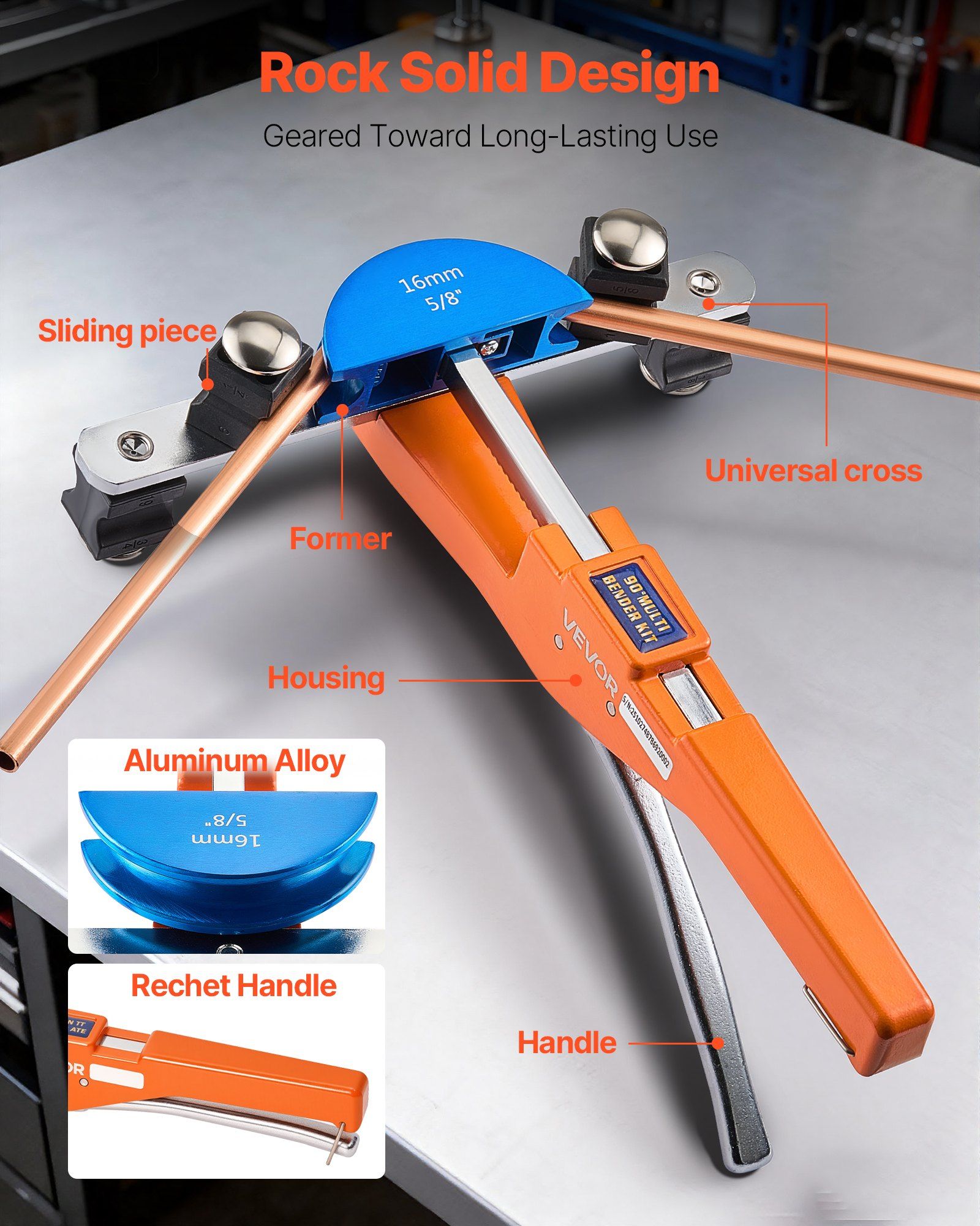 Tubing Bender Kit, 6 mm to 22 mm, Compact Ratcheting Tube Pipe Bender, Ratchet Hand Bending Tool, with 7 Color Aluminium Alloy Dies, HVAC Tools, for Copper HVAC Air Conditioning Refrigeration - Image 5