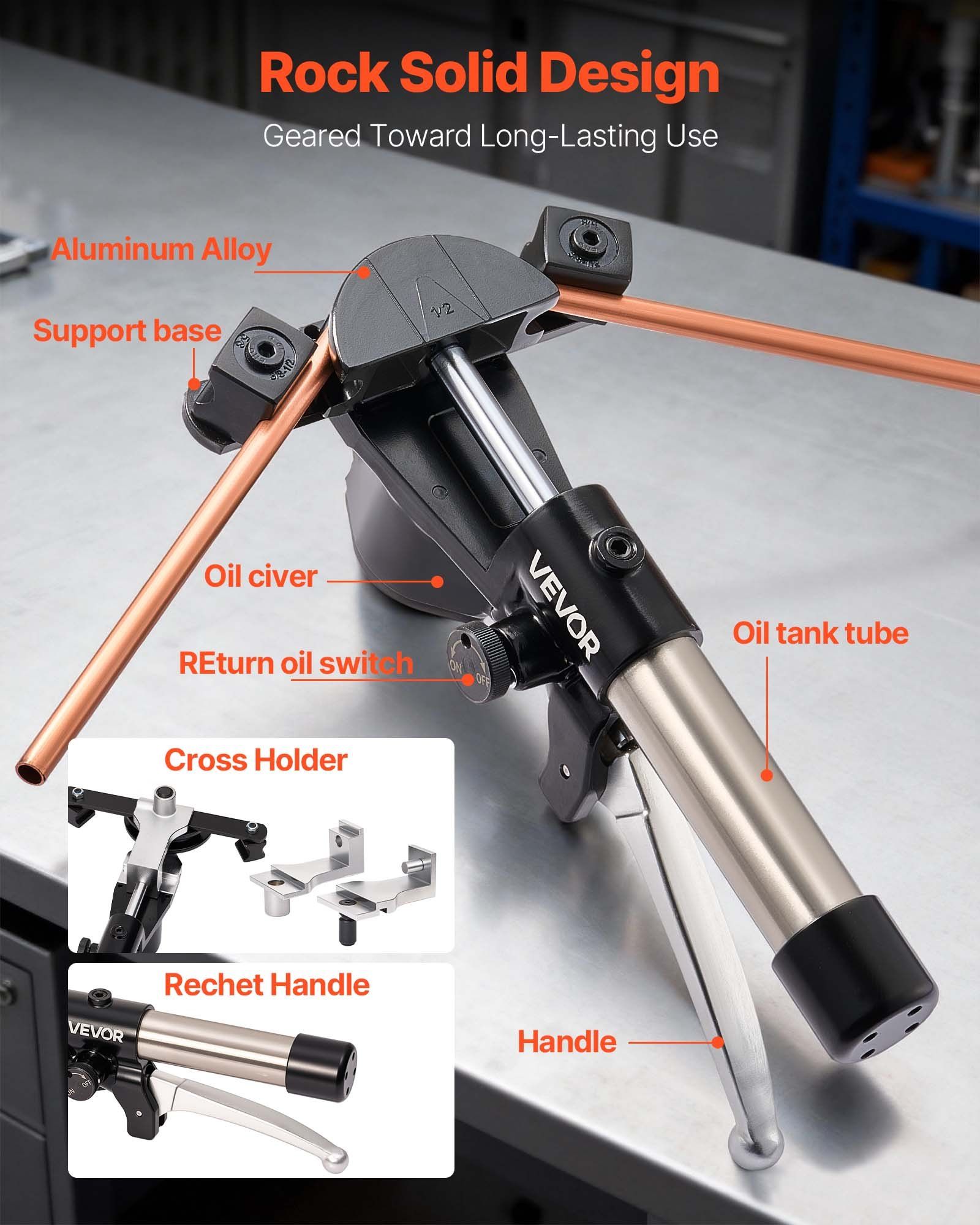 Hydraulic Tubing Bender Kit, 6 mm to 22 mm, Copper Tube Pipe Bender, Forward/Reverse HVAC Bending Tool Set, with 7 Aluminium Alloy Dies, for HVAC Air Conditioning Refrigeration Automotive Repair - Image 5