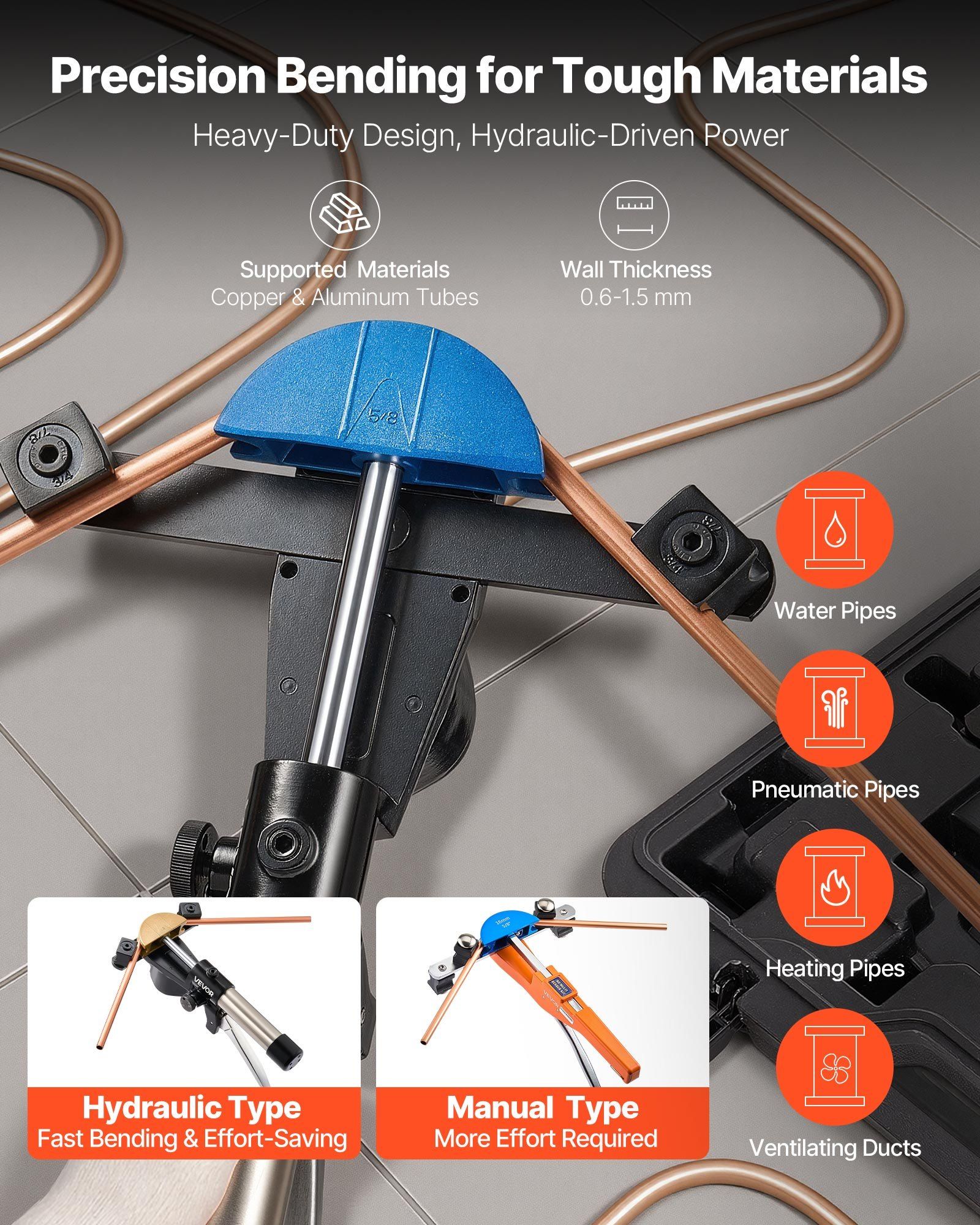 Hydraulic Tubing Bender Kit, 6 mm to 22 mm, Copper Tube Pipe Bender, HVAC Bending Tool Set, 90° Bend, with 7 Color Aluminium Alloy Dies, for HVAC Air Conditioning Refrigeration Automotive Repair - Image 2