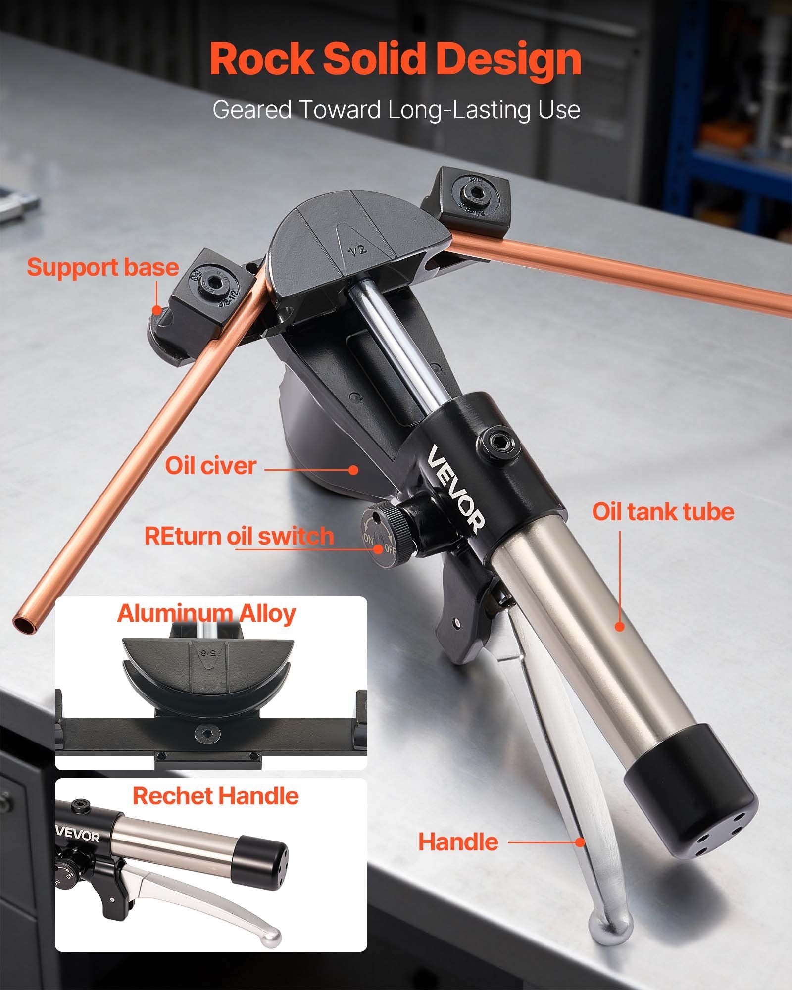 Hydraulic Tubing Bender Kit, 6 mm to 22 mm, Copper Tube Pipe Bender, HVAC Bending Tool Set, 90° Bend, with 7 Aluminium Alloy Dies, for HVAC Air Conditioning Refrigeration Automotive Auto Repair - Image 5