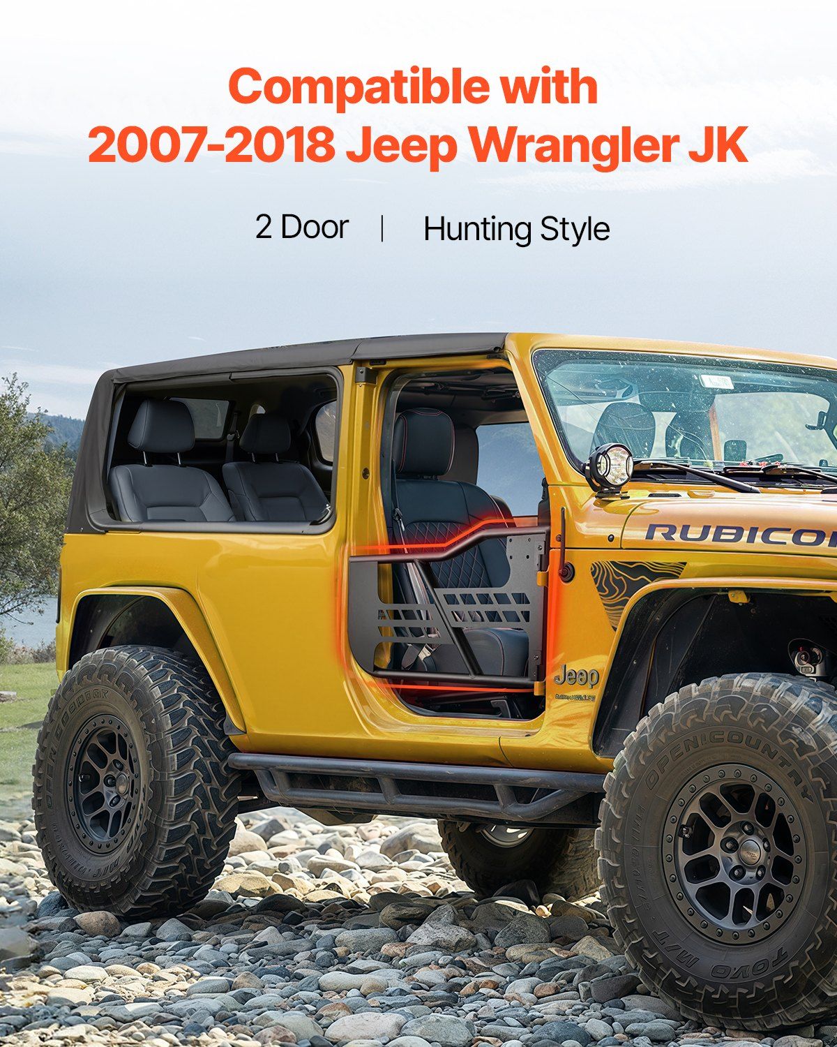 Jeep Tube Doors, 2-Door, Hunting Style Jeep Tubular Door with Heavy-Duty Hinges & OE Latch, Jeep Doors with Rubber Pads & Toughened Steel Tube, Fit for 2007-2018 Jeep Wrangler JK - Image 2