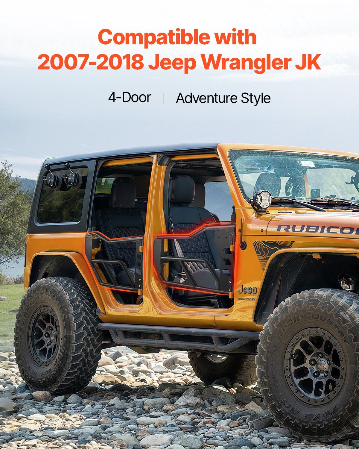 Jeep Tube Doors, 4-Door, Adventure Style Jeep Tubular Door with Heavy-Duty Hinges & OE Latch, Jeep Doors with Rubber Pads & Toughened Steel Tube, Fit for 2007-2018 Jeep Wrangler JK - Image 2