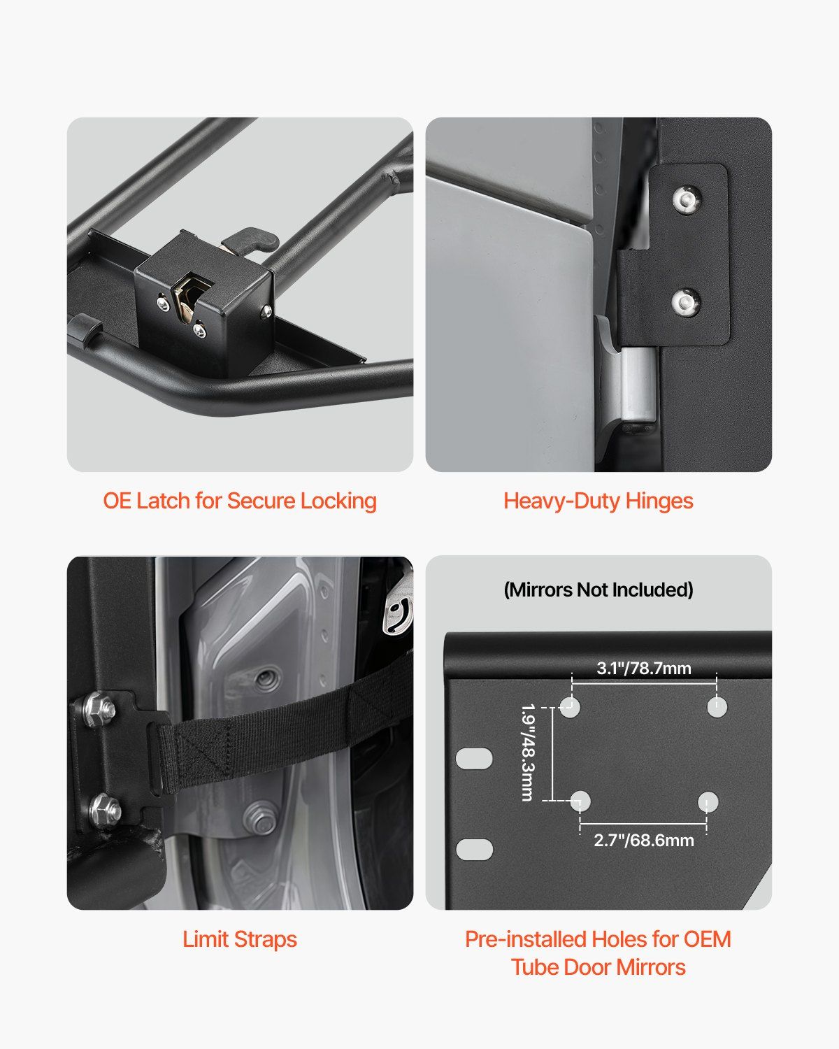 Jeep Tube Doors, 4-Door, Adventure Style Jeep Tubular Door with Heavy-Duty Hinges & OE Latch, Jeep Doors with Rubber Pads & Toughened Steel Tube, Fit for 2007-2018 Jeep Wrangler JK - Image 3