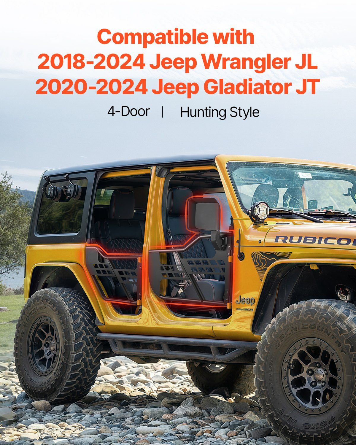 Jeep Tube Doors, 4-Door, Hunting Style Jeep Tubular Door with DOT Certified Rear View Mirrors, Jeep Doors with Rear Mirrors for 2018-2024 Jeep Wrangler JL & 2020-2024 Jeep Gladiator JT - Image 2