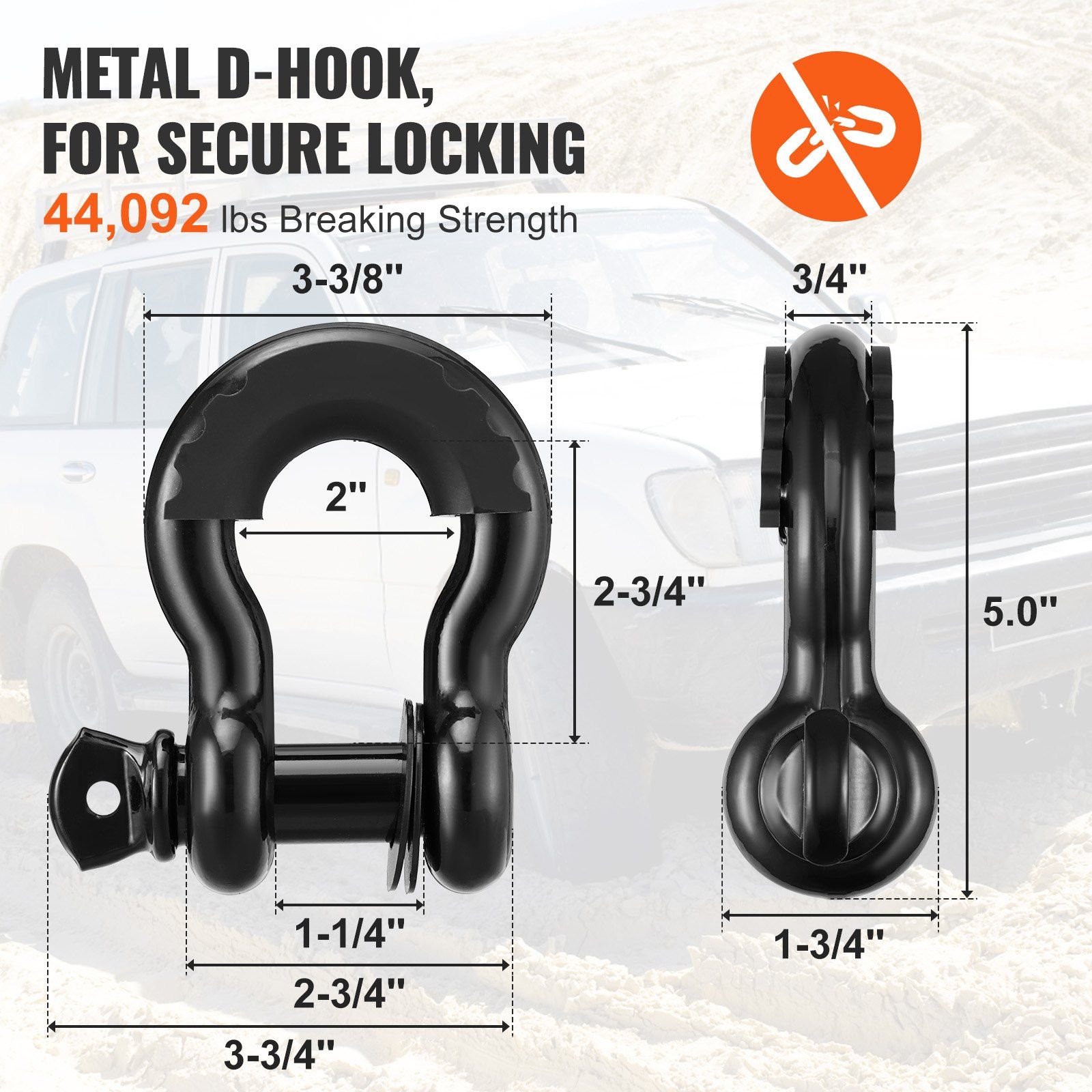 Off-Road Recovery Kit, 7.6 x 914.4 cm, Heavy Duty Winch Recovery Kit with 13608 kg Tow Straps, 20T D-Ring Shackles, Shackle Receiver, Snatch Block Pulley, Gloves, Storage Bag for ATV Jeep Truck - Image 3