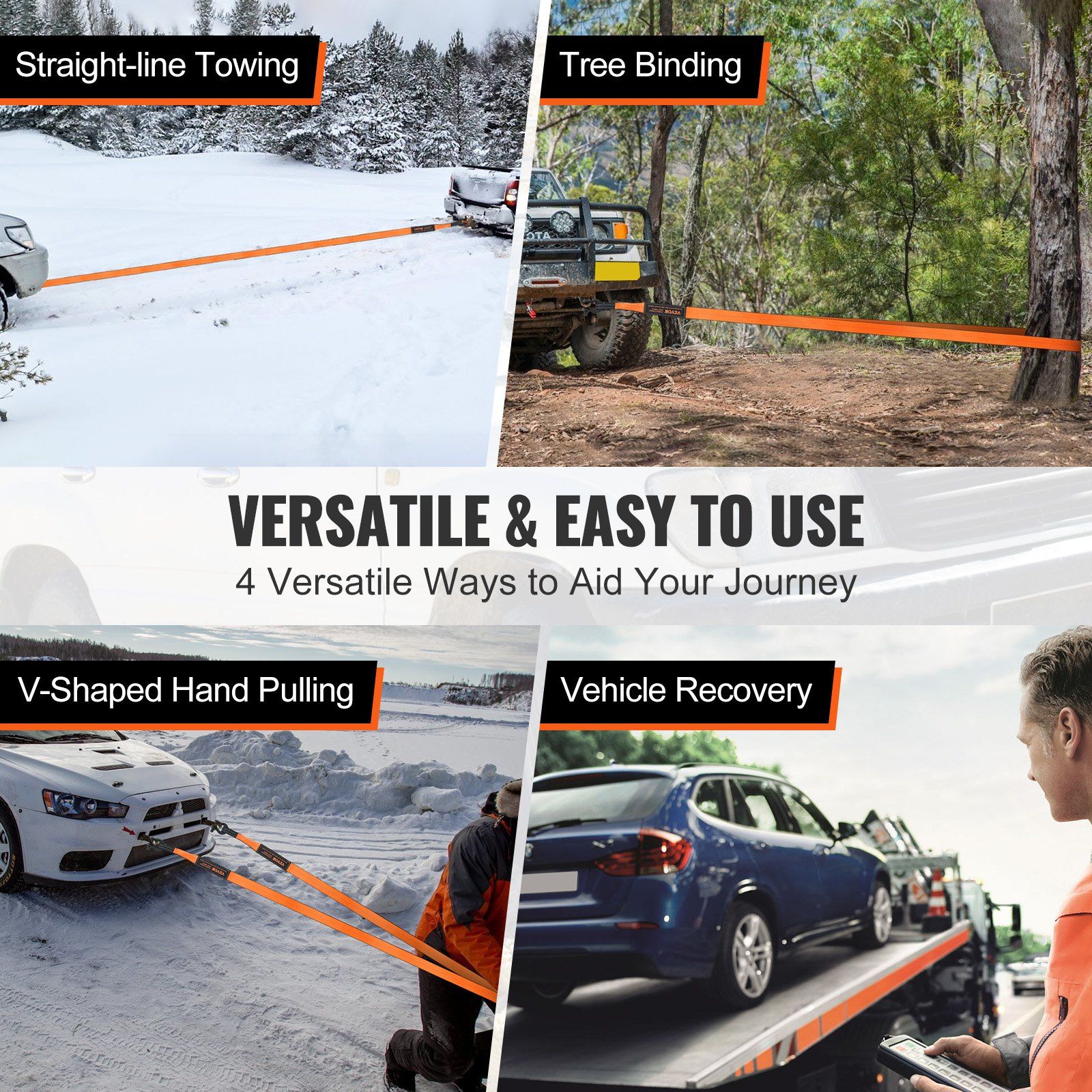 Off-Road Recovery Kit, 7.6 x 914.4 cm, Heavy Duty Winch Recovery Kit with 13608 kg Tow Straps, 20T D-Ring Shackles, Shackle Receiver, Snatch Block Pulley, Gloves, Storage Bag for ATV Jeep Truck - Image 6