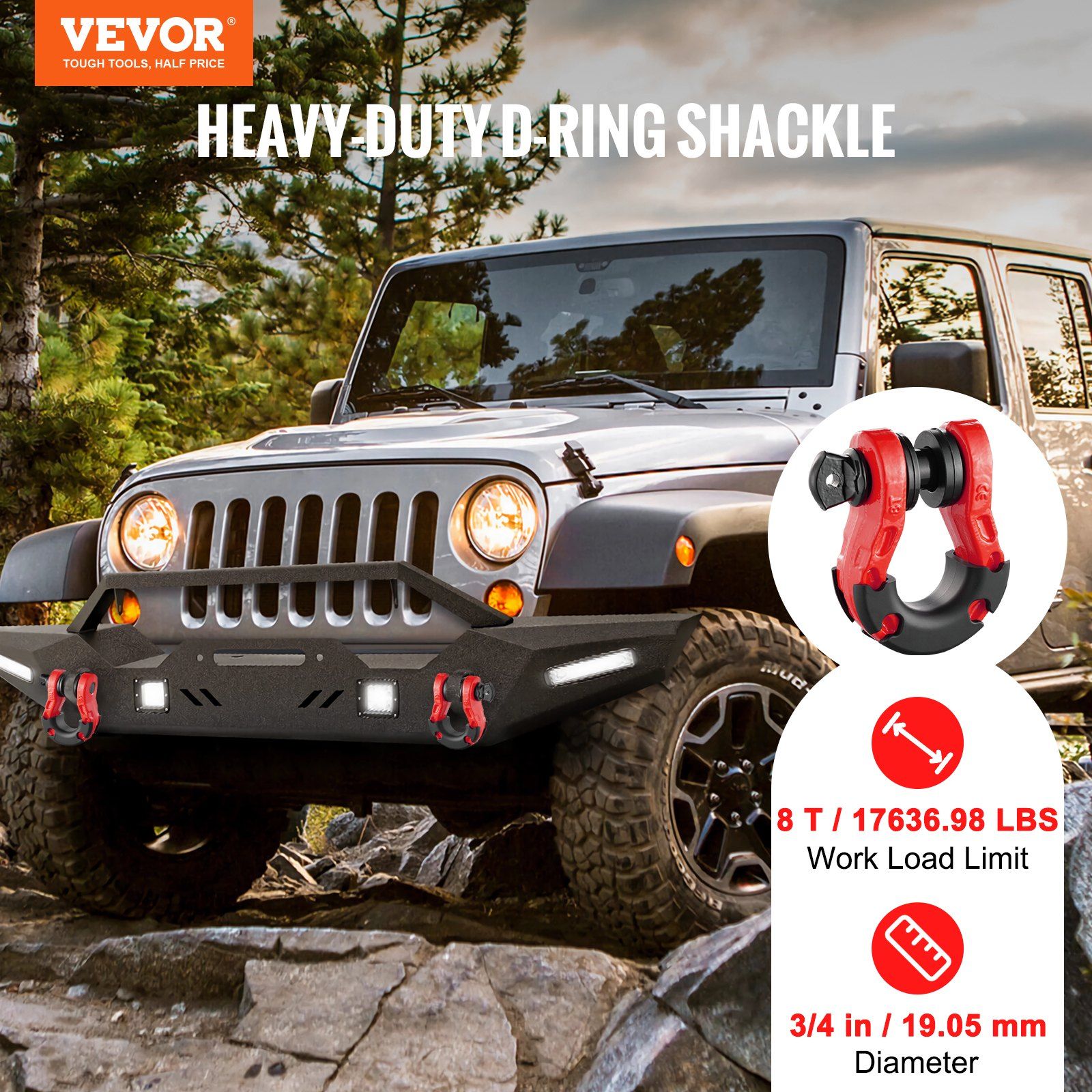 D-Ring Shackle, 2 Pack 19.05 mm Alloy Steel Shackles 30 Ton Break Strength with 22 mm Screw Pin, Isolators & Washers Kit, Heavy Duty Off Road Vehicle Recovery Shackle for Jeep and Truck, Red - Image 2