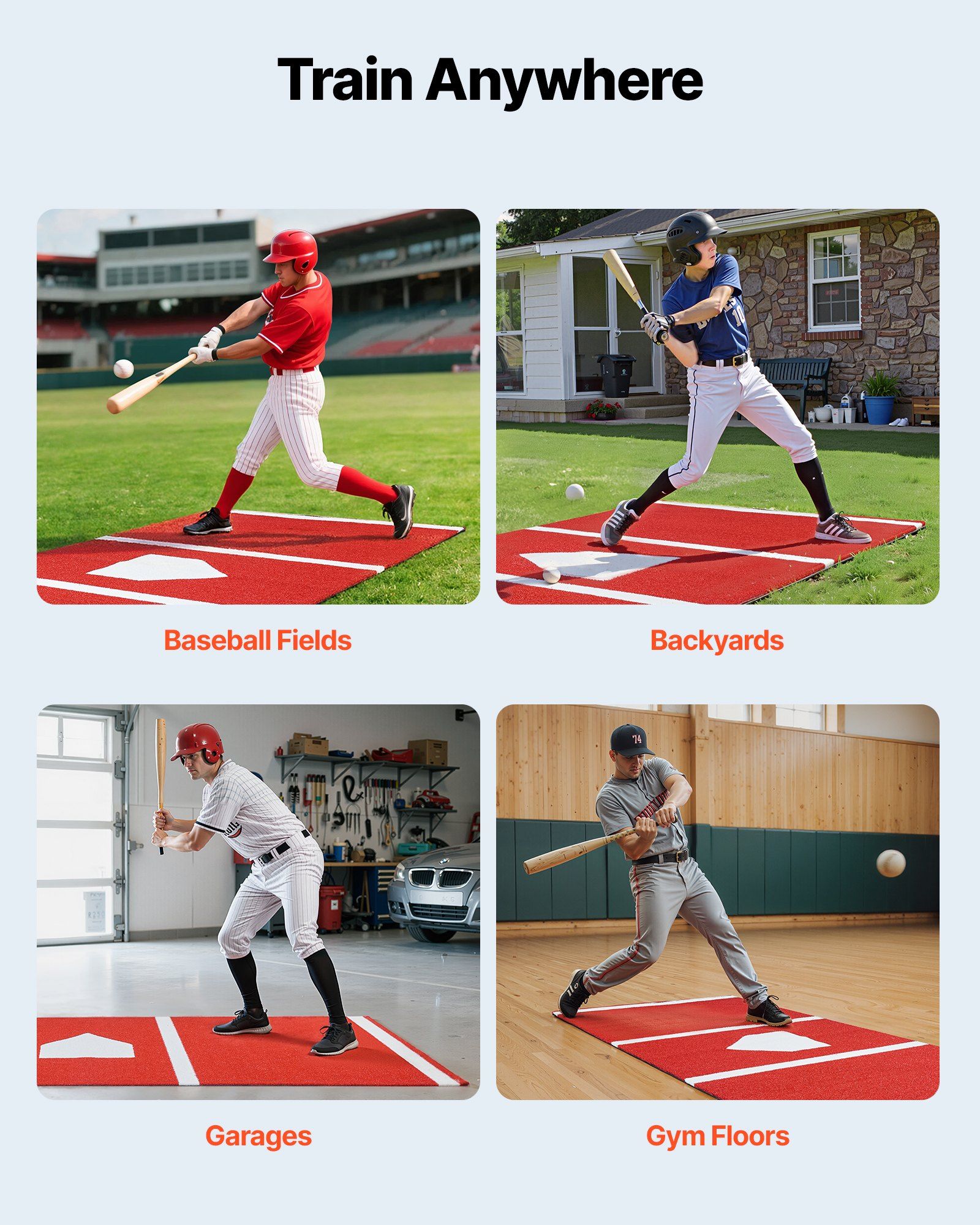 Baseball Hitting Mat, 300x116cm Batting Cage Mat, Batters Box Turf Mats, Softball Batting Practice Equipment with Home Plate and Anti Fade Turf, Portable Training Aid for Indoor Outdoor, Red - Image 6