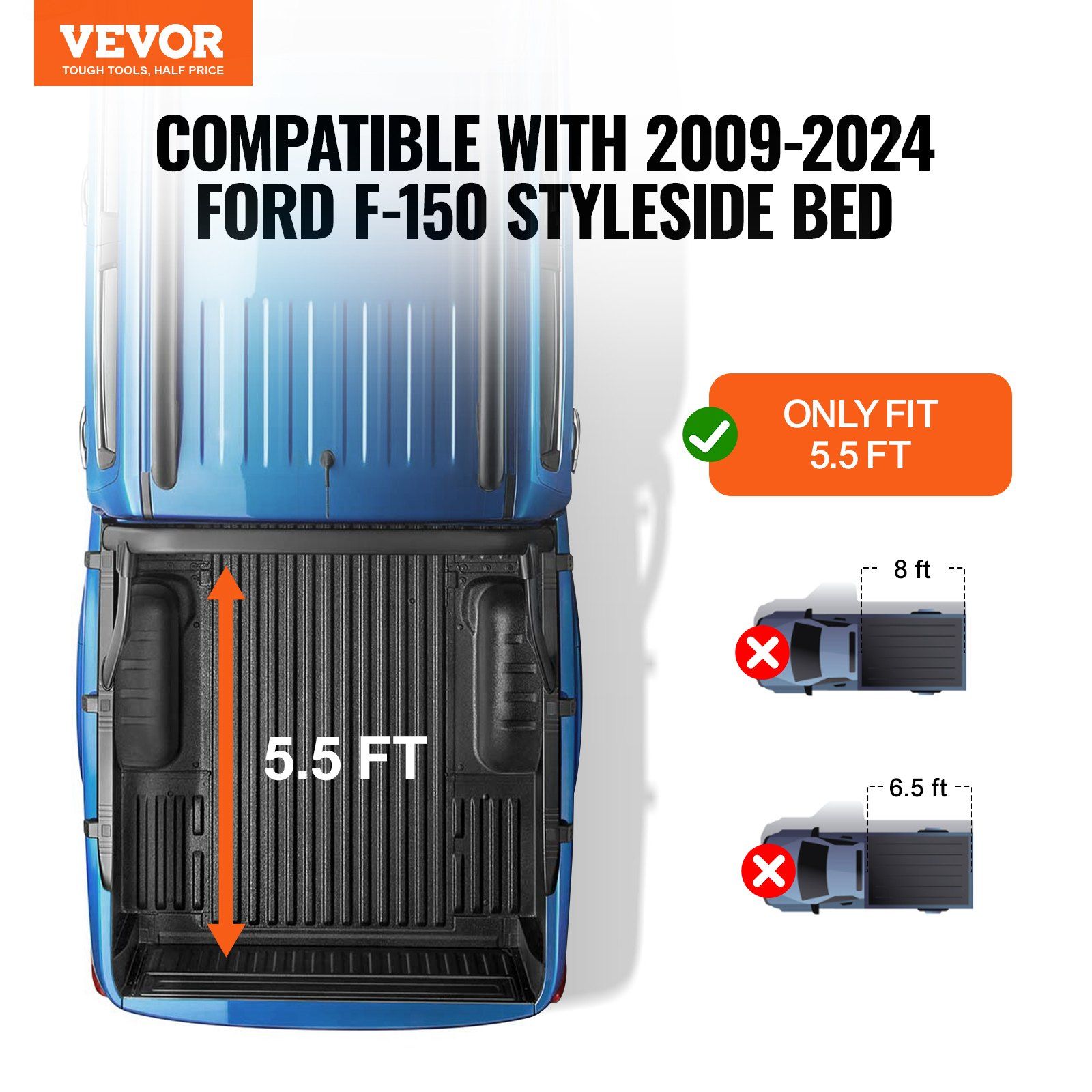 Truck Bed Cover, Roll Up Truck Bed Tonneau Cover, Compatible with 2009-2024 Ford F-150 Styleside Bed, for 1.7m x 1.7m Bed, Soft PVC material, 100% Bed Access Roll Up Tonneau Cover - Image 2