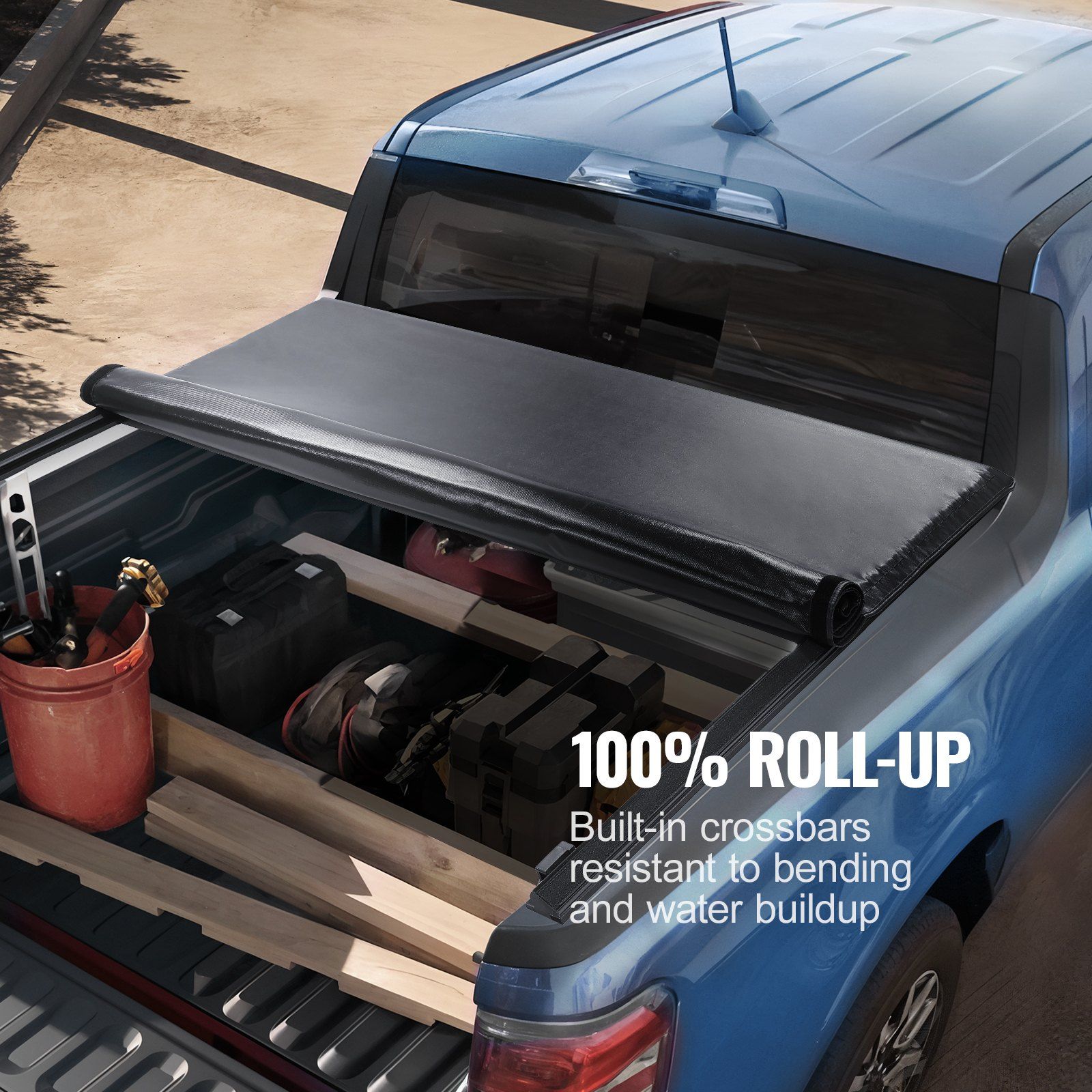 Truck Bed Cover, Roll Up Truck Bed Tonneau Cover, Compatible with 2009-2024 Ford F-150 Styleside Bed, for 1.7m x 1.7m Bed, Soft PVC material, 100% Bed Access Roll Up Tonneau Cover - Image 3