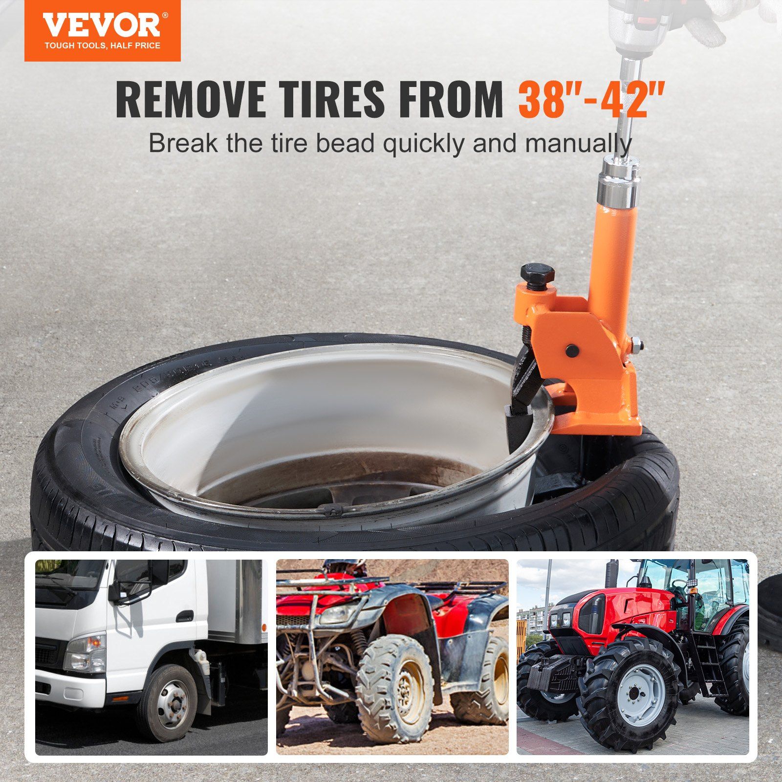 Manual Tire Bead Breaker, 96.5-106.7 mm Tires Changer Tool with Rubber Pad, Protect Aluminum Alloy Hubs, Easy-Operated Tire Repair Tool for ATVs/UTVs, Tractors, Trucks, Cars, Heavy Duty Tires - Image 2