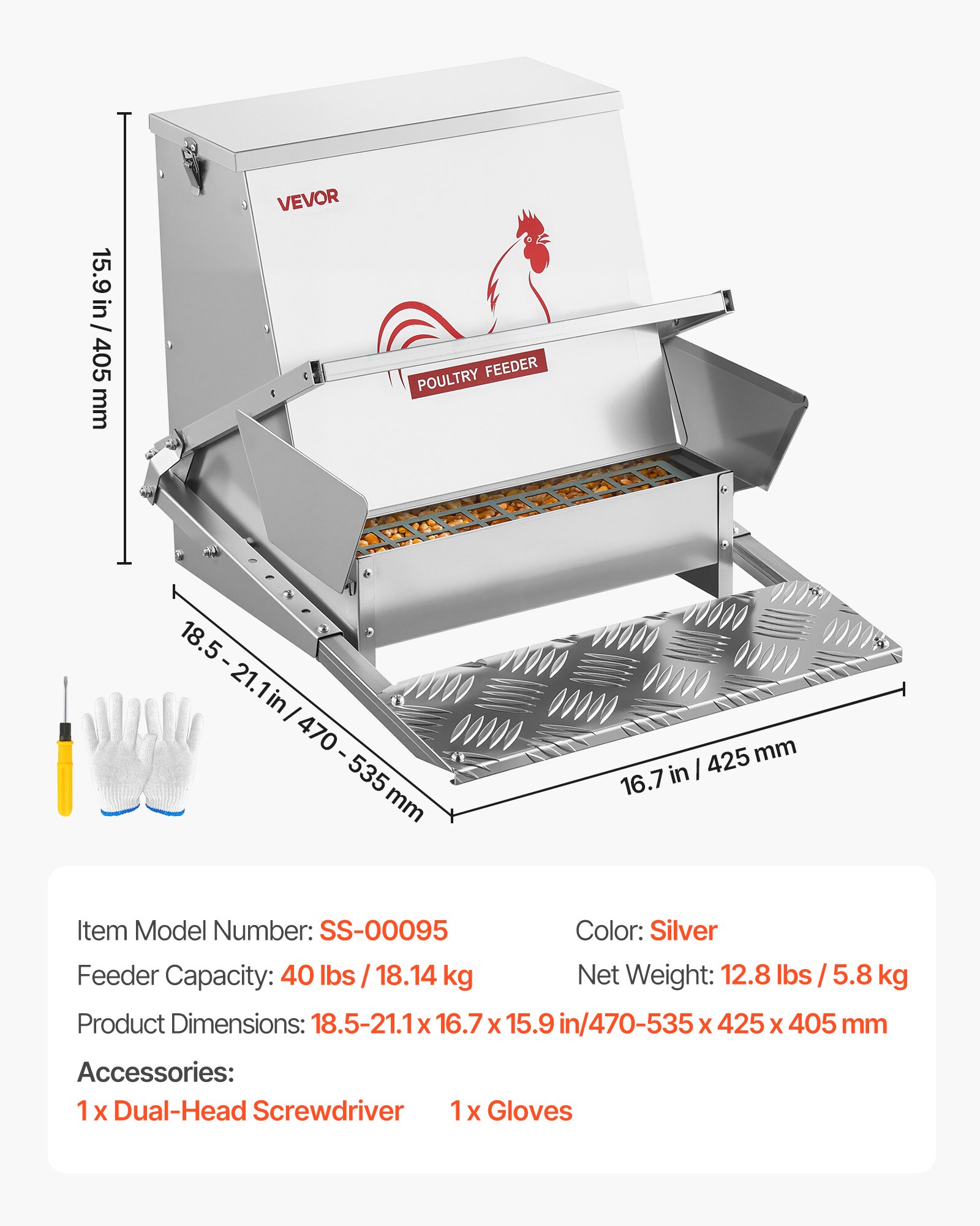 Automatic Chicken Feeder, 18.14 kg Capacity, Rainproof Treadle Poultry Feeder with Lockable Lid, No Waste, Galvanized Steel Construction, Outdoor Use, for Chicken, Bantams, Poultry, Pheasants - Image 7