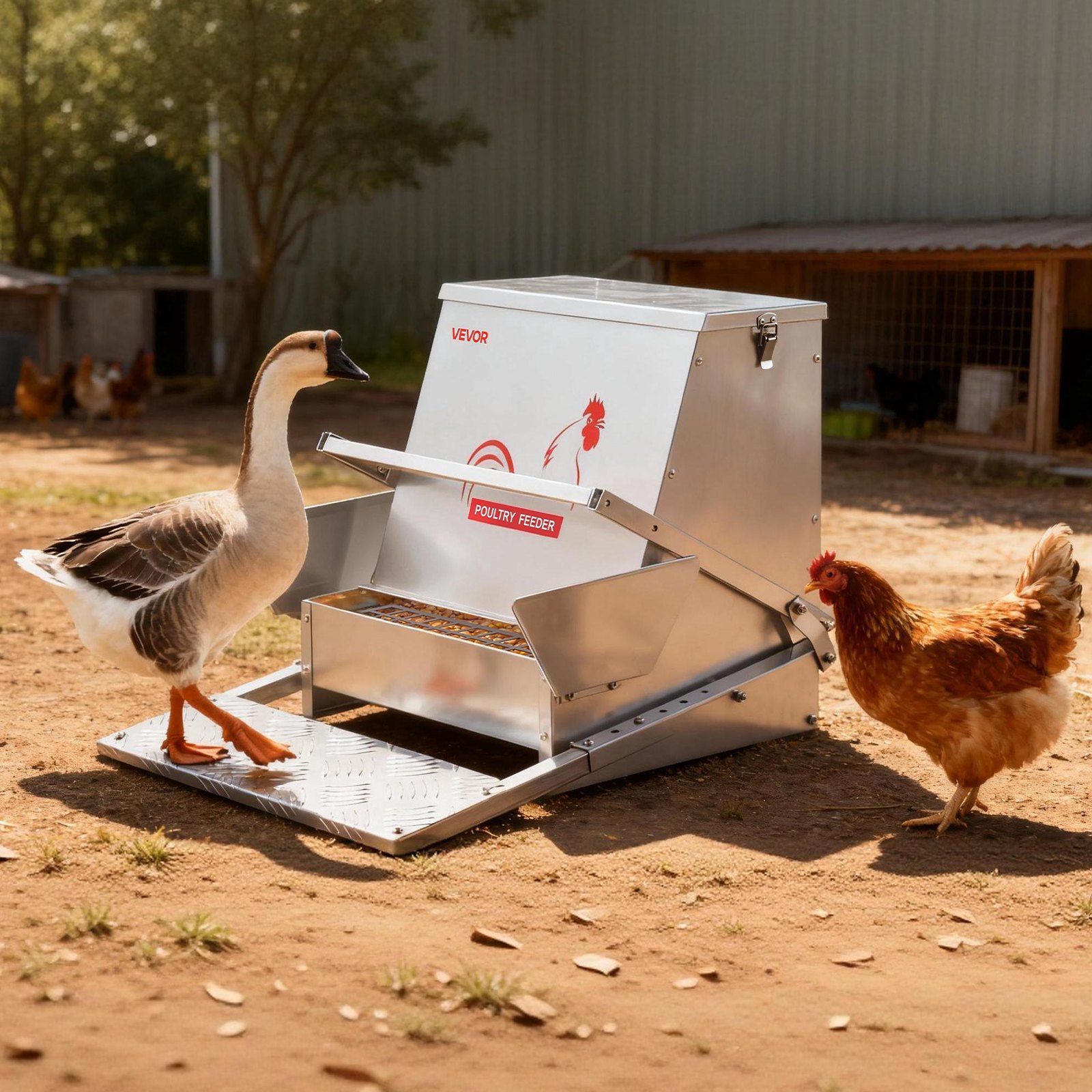 Automatic Chicken Feeder, 18.14 kg Capacity, Rainproof Treadle Poultry Feeder with Lockable Lid, No Waste, Galvanized Steel Construction, Outdoor Use, for Chicken, Bantams, Poultry, Pheasants - Image 8