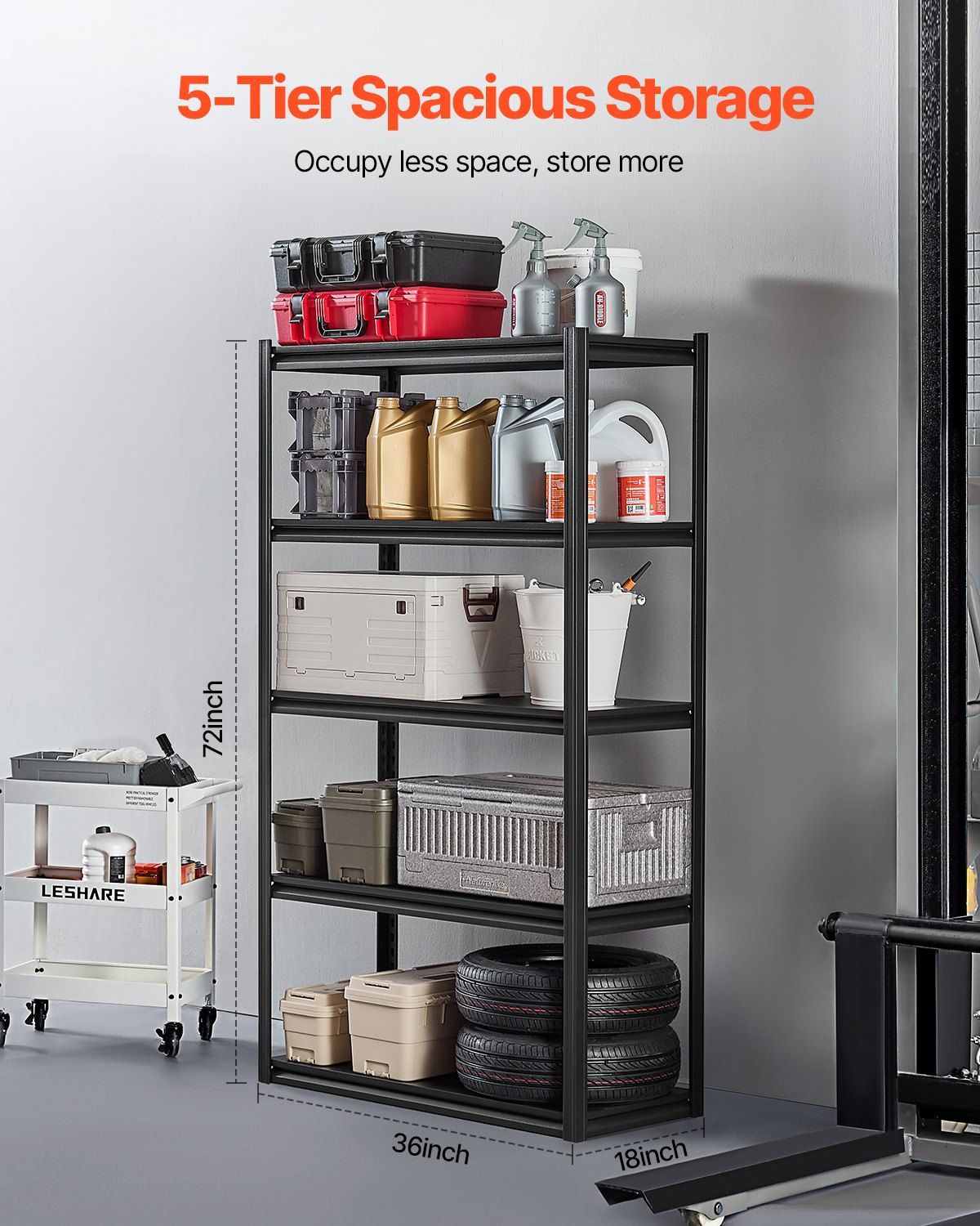Storage Shelves, 2000 lbs, 5 Tier Garage Storage Shelving, 18