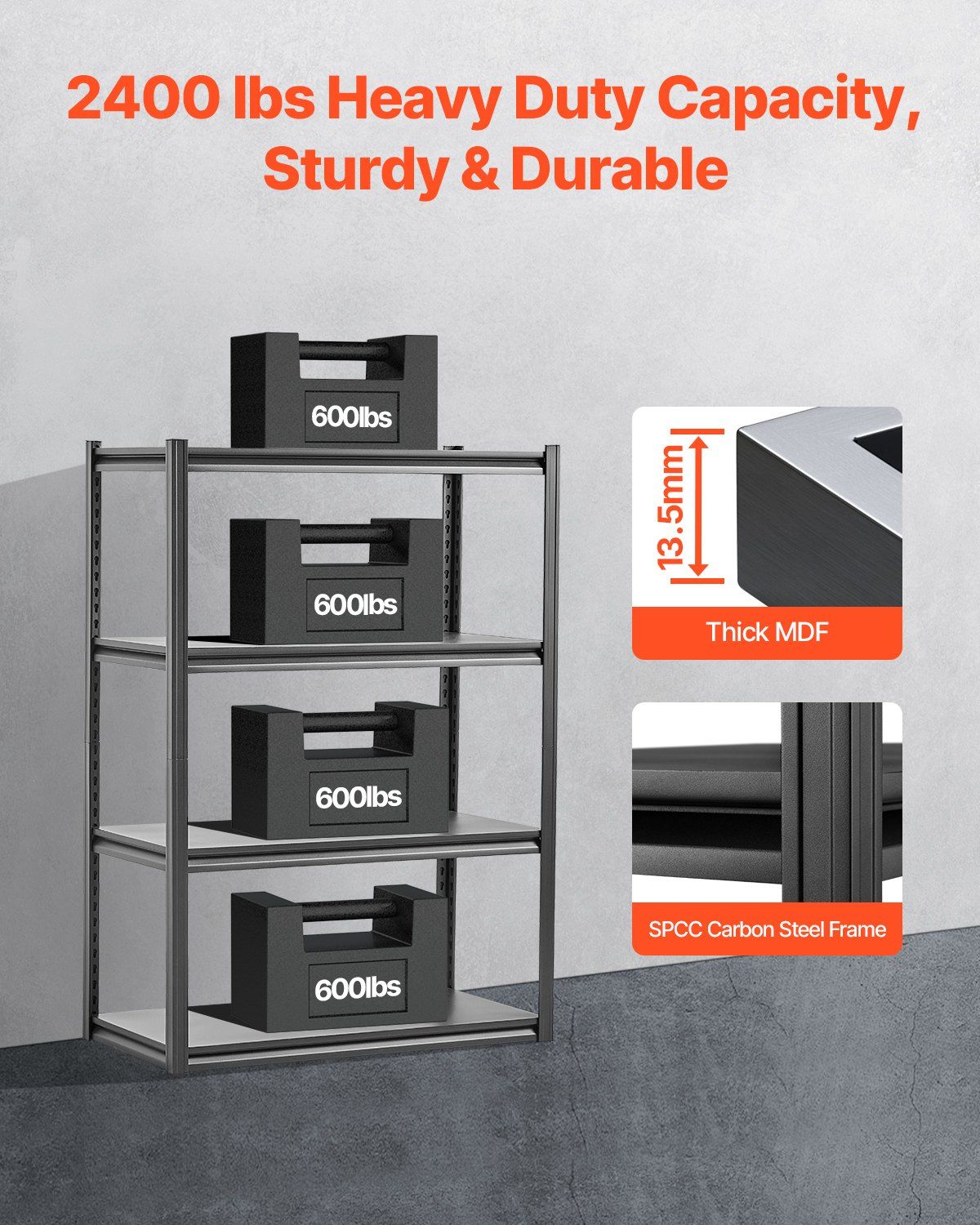 Storage Shelves, 2400 lbs, 4 Tier Garage Storage Shelving, 20