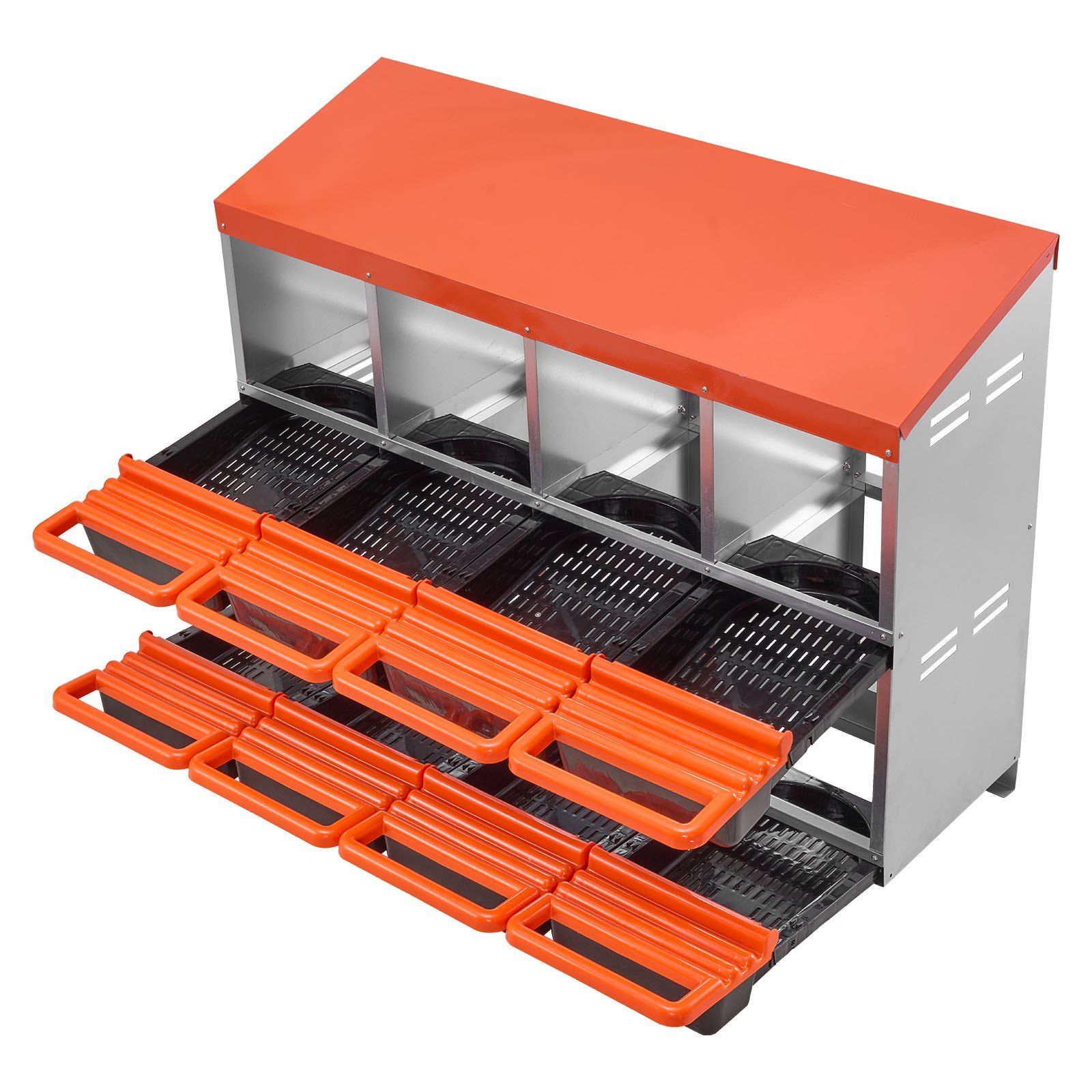 2 Tiers Chicken Nesting Boxes, 8 Compartments, Metal Egg Laying Boxes with Protective Collection Lids, Roll Out Nesting Box, Easy to Assemble, Ideal for Hens, Ducks, Chickens, and Other Poultry - Image 1