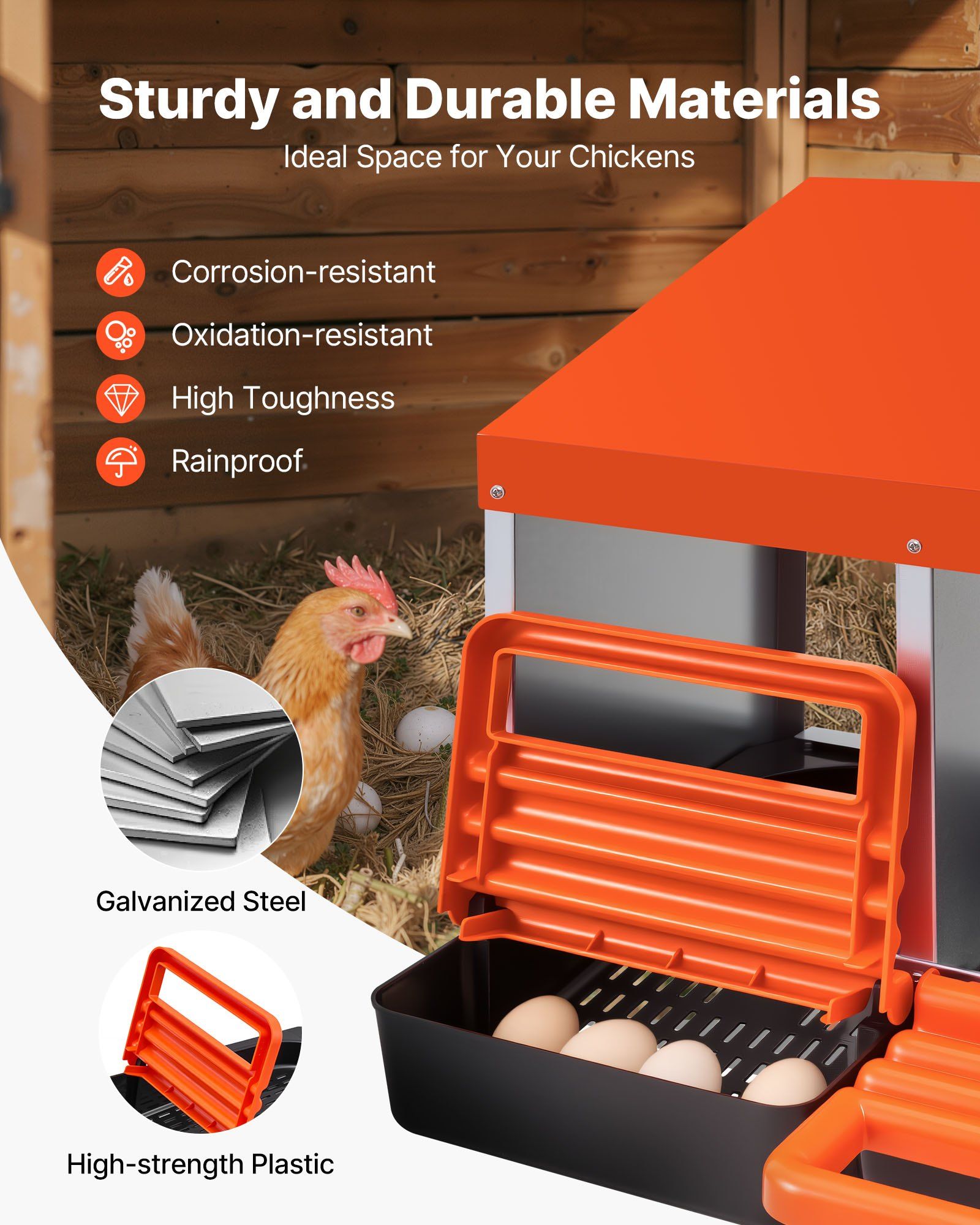 2 Tiers Chicken Nesting Boxes, 8 Compartments, Metal Egg Laying Boxes with Protective Collection Lids, Roll Out Nesting Box, Easy to Assemble, Ideal for Hens, Ducks, Chickens, and Other Poultry - Image 3