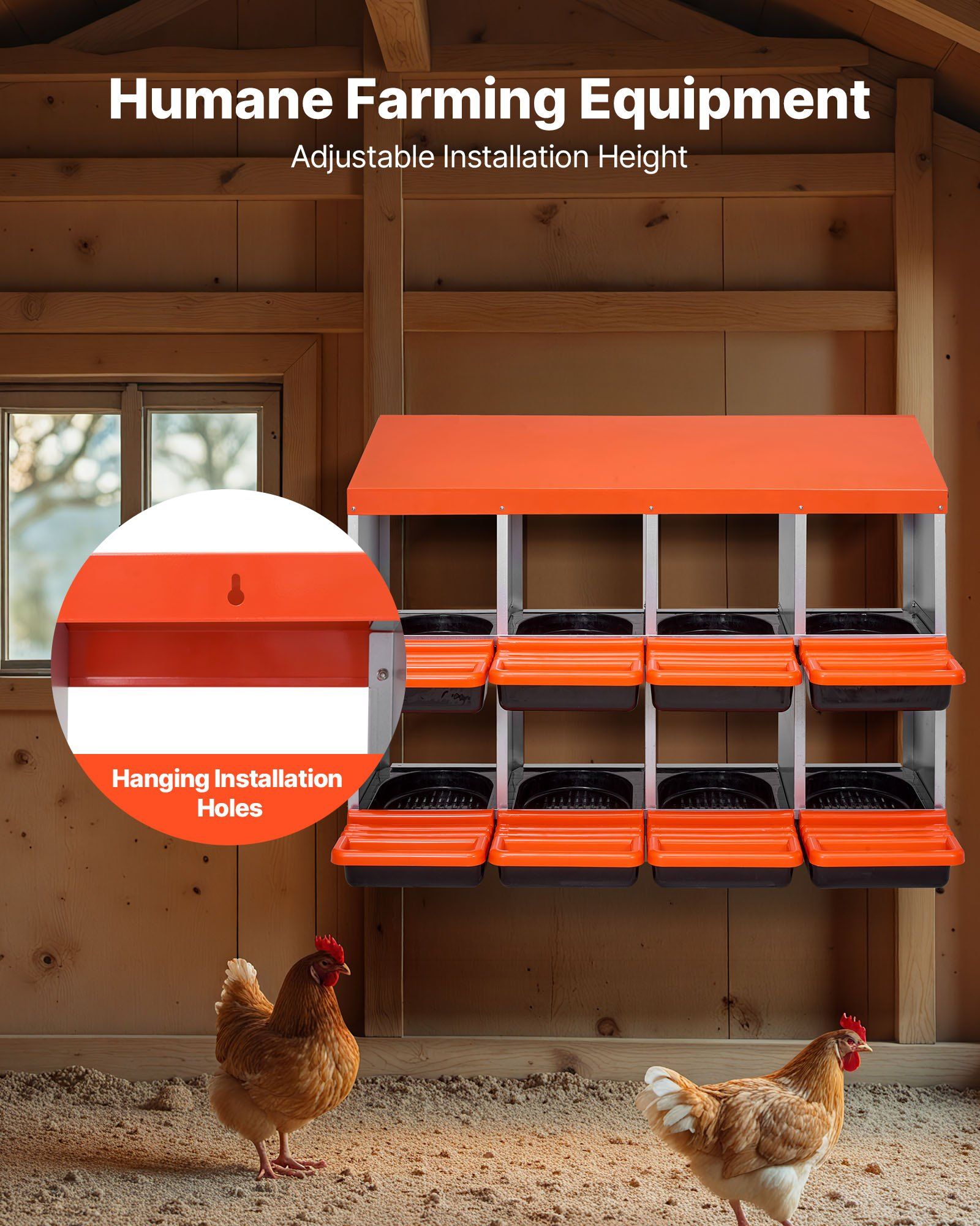 2 Tiers Chicken Nesting Boxes, 8 Compartments, Metal Egg Laying Boxes with Protective Collection Lids, Roll Out Nesting Box, Easy to Assemble, Ideal for Hens, Ducks, Chickens, and Other Poultry - Image 5