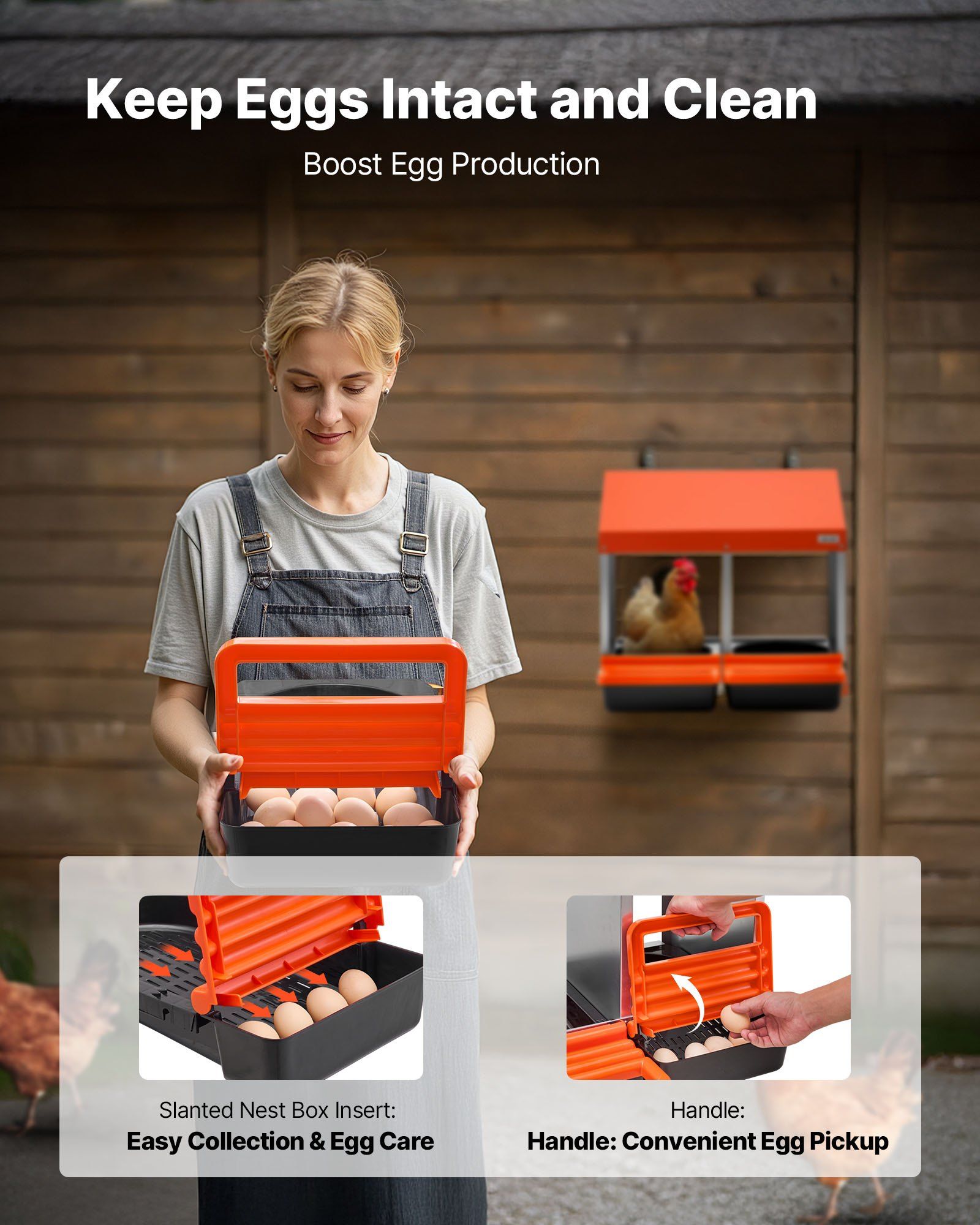Chicken Nesting Boxes, 2 Compartments, Easy Egg Collection, Wall Mount, Easy to Assemble, Galvanized Steel and High-Strength Plastic, Roll Away Nesting Boxes for Chickens Laying Eggs, Orange - Image 4