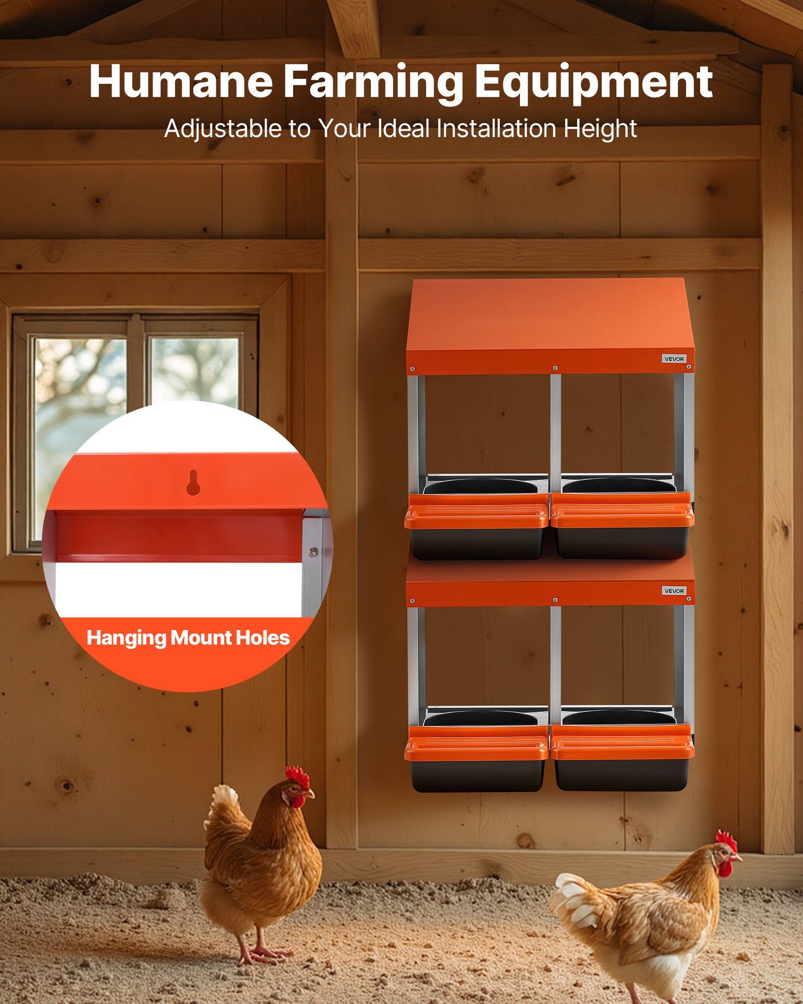 Chicken Nesting Boxes, 2 Compartments, Easy Egg Collection, Wall Mount, Easy to Assemble, Galvanized Steel and High-Strength Plastic, Roll Away Nesting Boxes for Chickens Laying Eggs, Orange - Image 5