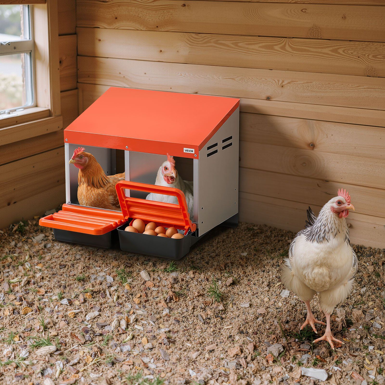 Chicken Nesting Boxes, 2 Compartments, Easy Egg Collection, Wall Mount, Easy to Assemble, Galvanized Steel and High-Strength Plastic, Roll Away Nesting Boxes for Chickens Laying Eggs, Orange - Image 8