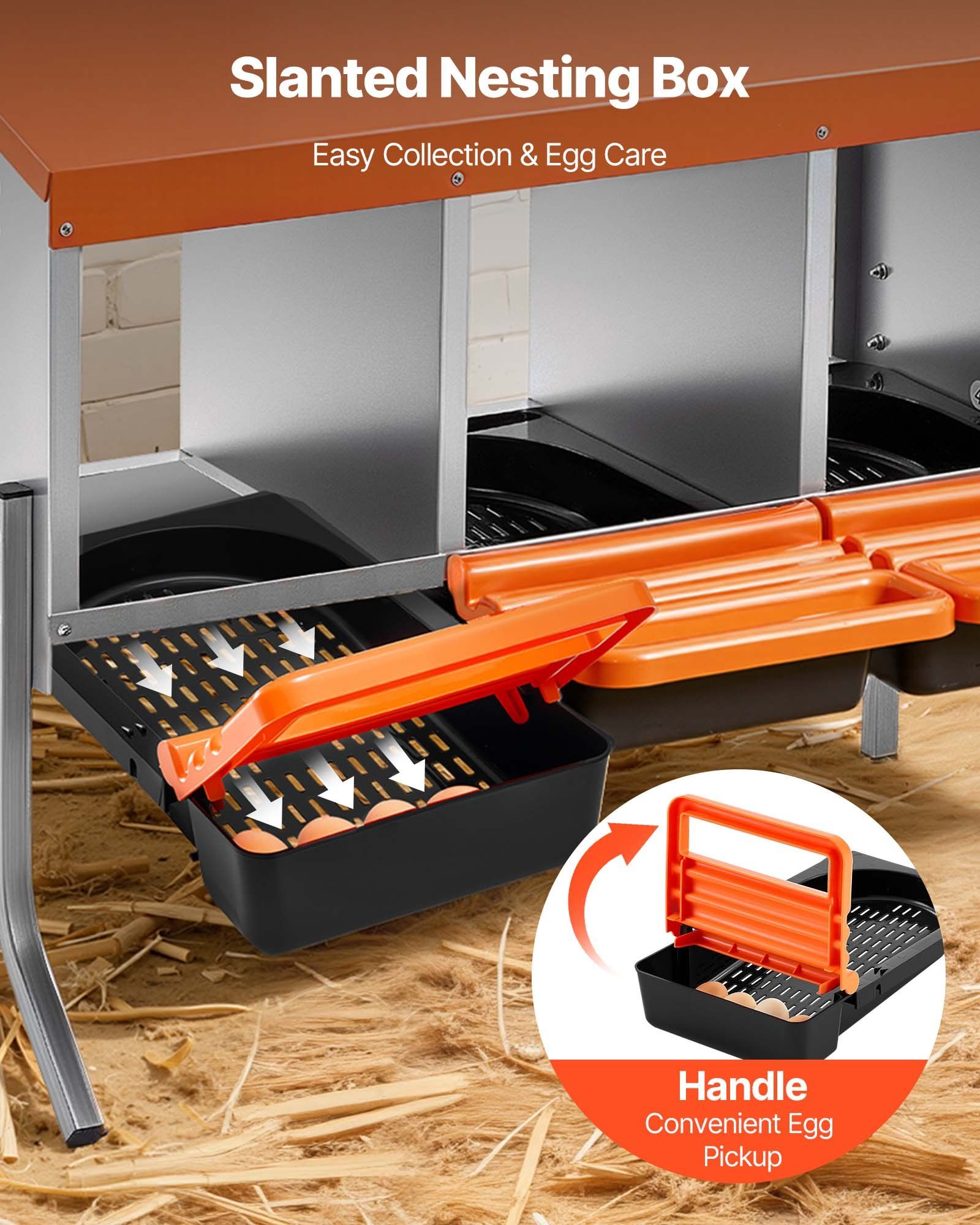 Chicken Nesting Boxes, 3 Compartments, with Support Legs, Easy Egg Collection, Galvanized Steel and High-Strength Plastic, Roll Away Nesting Boxes for Chickens and Hens Laying Eggs, Orange - Image 4