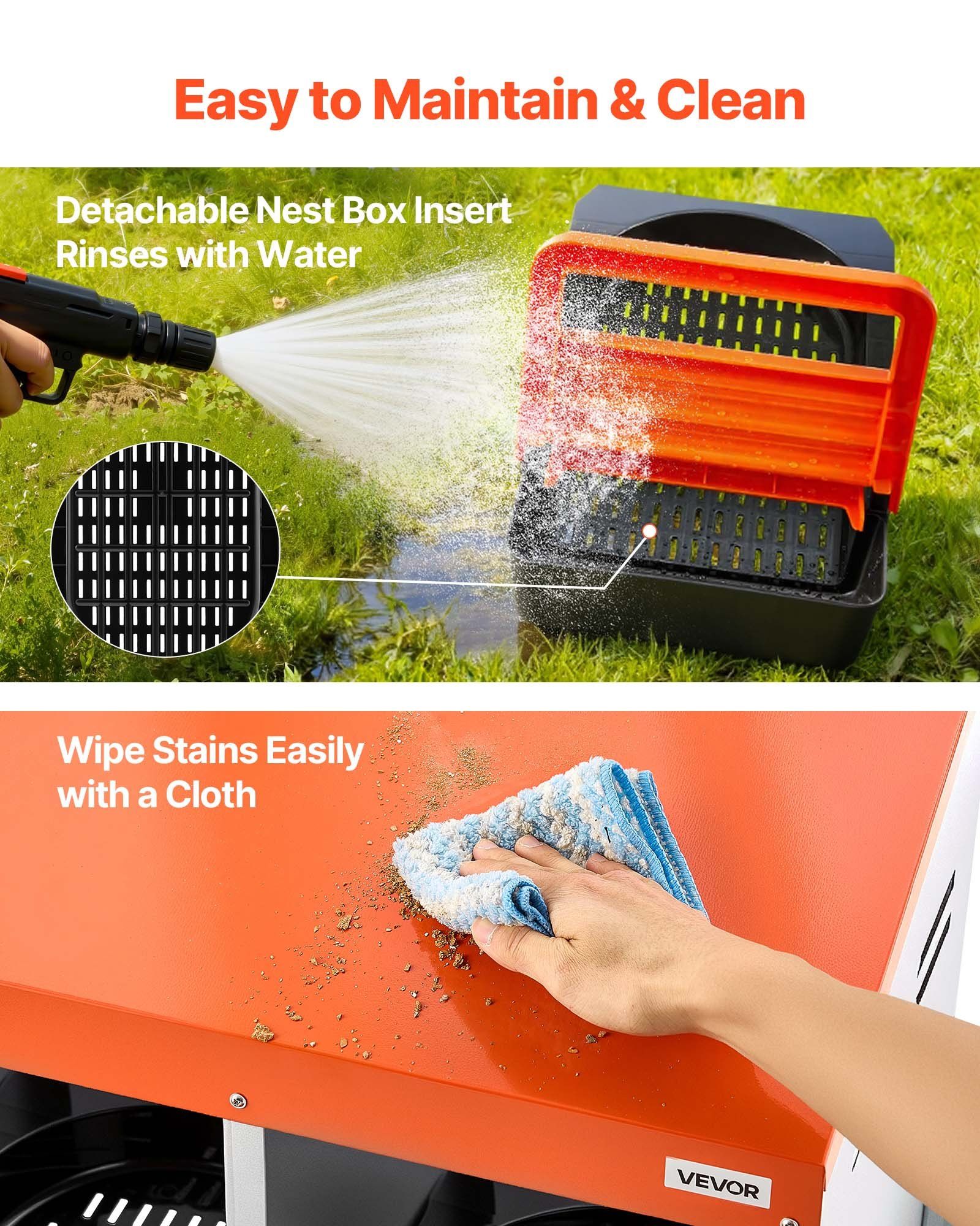 Chicken Nesting Boxes, 3 Compartments, with Support Legs, Easy Egg Collection, Galvanized Steel and High-Strength Plastic, Roll Away Nesting Boxes for Chickens and Hens Laying Eggs, Orange - Image 5