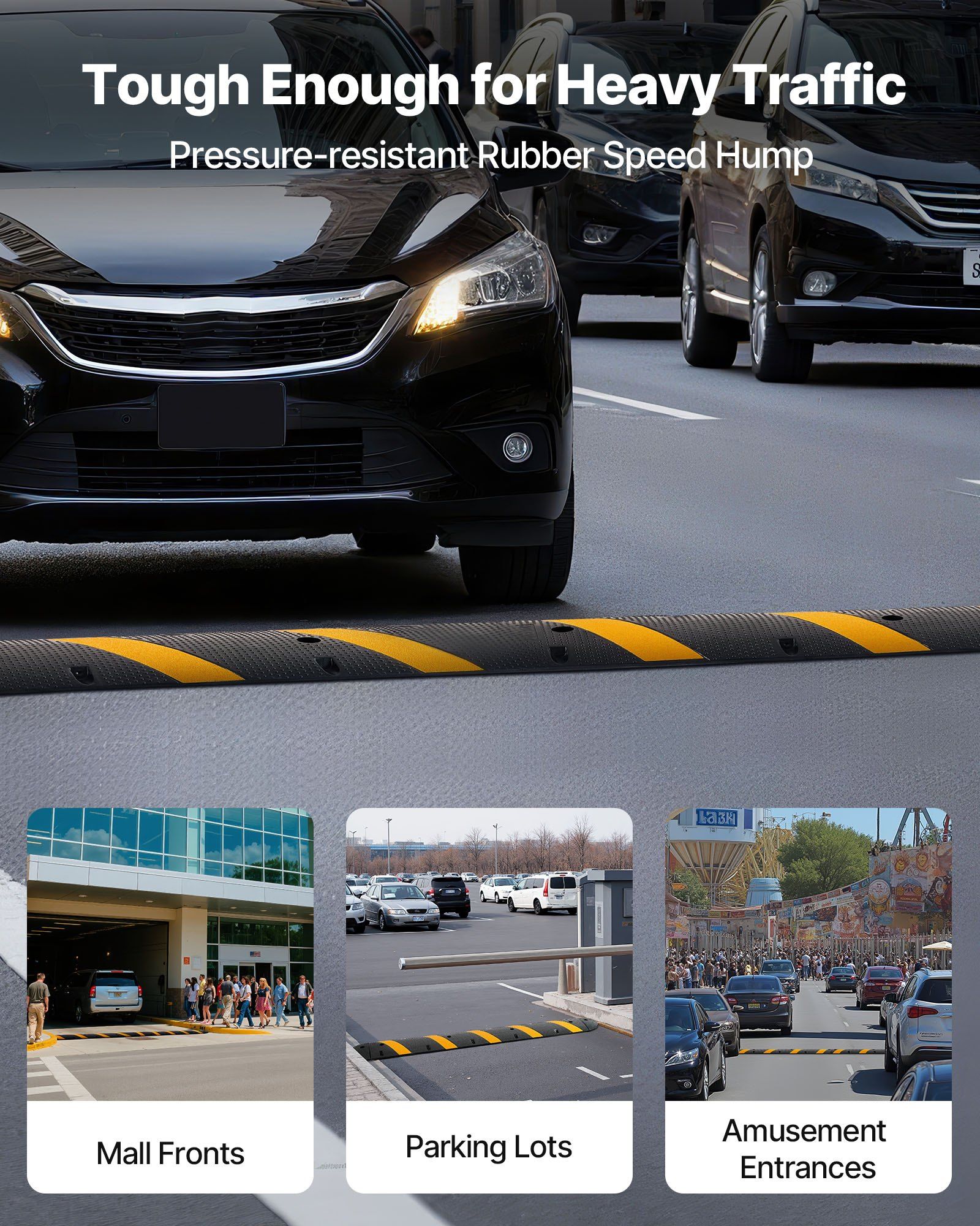 1830MM Rubber Speed Bump, 2 Channel, Heavy Duty Traffic Speed Hump, 9,979 kg/axle Load Capacity, Cable Protector Ramp with Expansion Screws, for Asphalt Concrete Gravel Driveway Road, 1 Pack - Image 2
