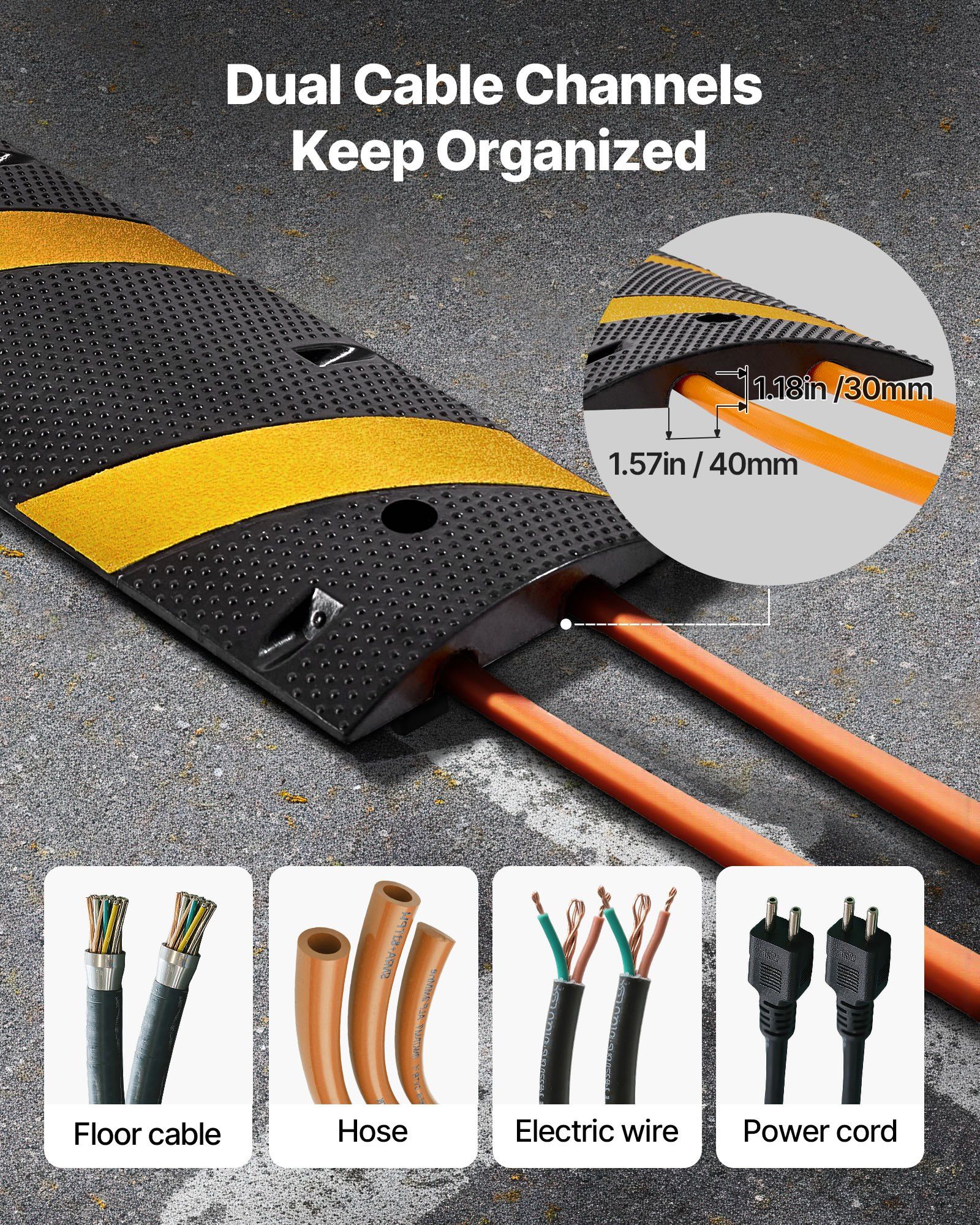 1830MM Rubber Speed Bump, 2 Channel, Heavy Duty Traffic Speed Hump, 9,979 kg/axle Load Capacity, Cable Protector Ramp with Expansion Screws, for Asphalt Concrete Gravel Driveway Road, 1 Pack - Image 4