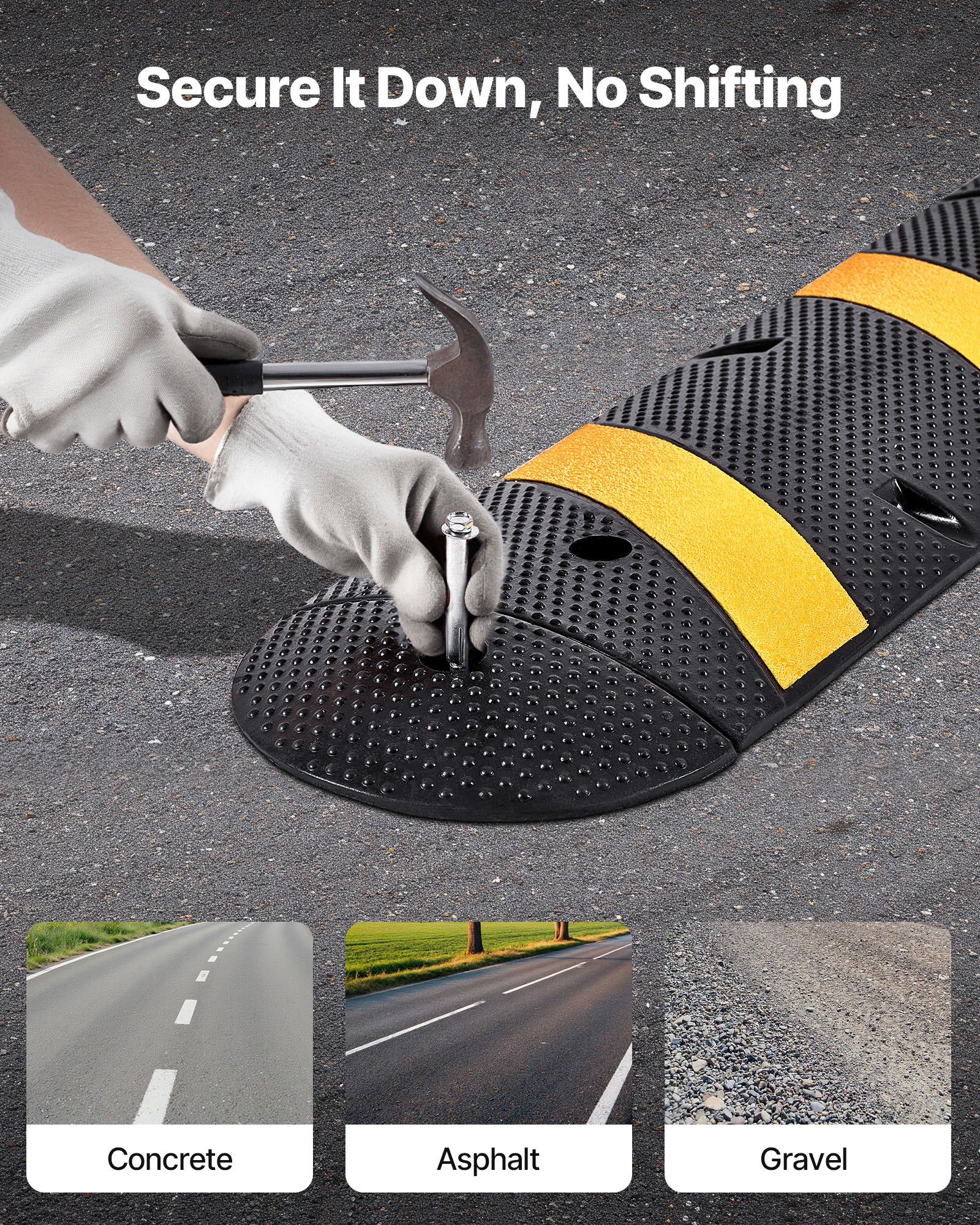 1830MM Rubber Speed Bump, 2 Channel, Heavy Duty Traffic Speed Hump, 9,979 kg/axle Load Capacity, Cable Protector Ramp with Expansion Screws, for Asphalt Concrete Gravel Driveway Road, 1 Pack - Image 6