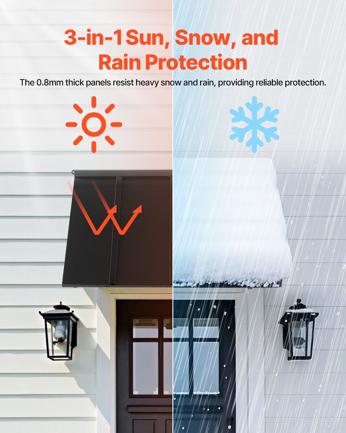 Fixed Metal Awning 1125 × 610 mm, Window Awning Door Canopy, Stable Triangle Steel Frame Awnings for Doors Exterior Rain, and Snow Sunlight Protection for Door Entrance, Windows, Porches, Balconies - Image 2